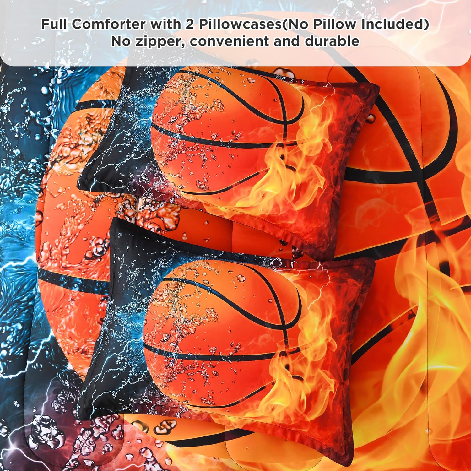 Andency Basketball Comforter Full (79x90 Inch), 3 Pieces(1 Basketball Comforter, 2 Pillowcases) Sport Polyester Basketball Comforter Set Bedding Set for Kids Boys Teens