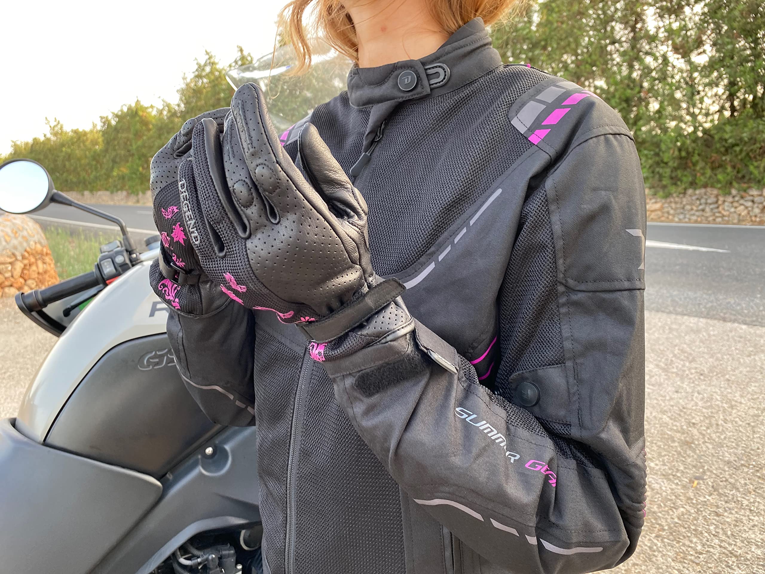 Butterfly | Guanti da Moto Estivi da Donna in Pelle Traforata con Imbottitura Tempa Foam e Protezioni in Tpu - Accessorio per Moto, Omologato
