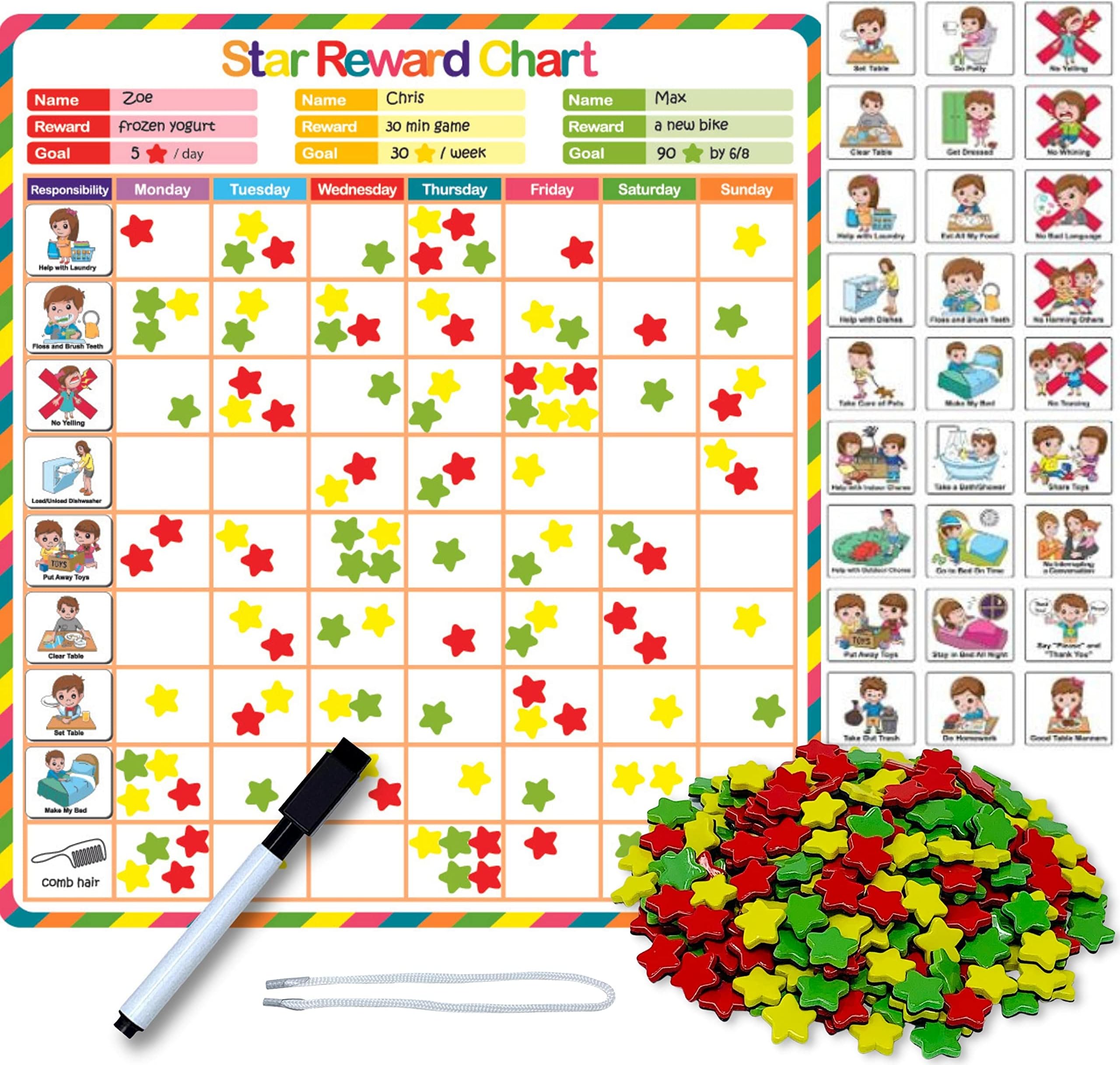 Behavior Chart for Kids at Home, Magnetic Reward Chart, Responsibility Chart, Chore Chart, Star Chart, Accommodate 1-3 Kids (for Home Use)