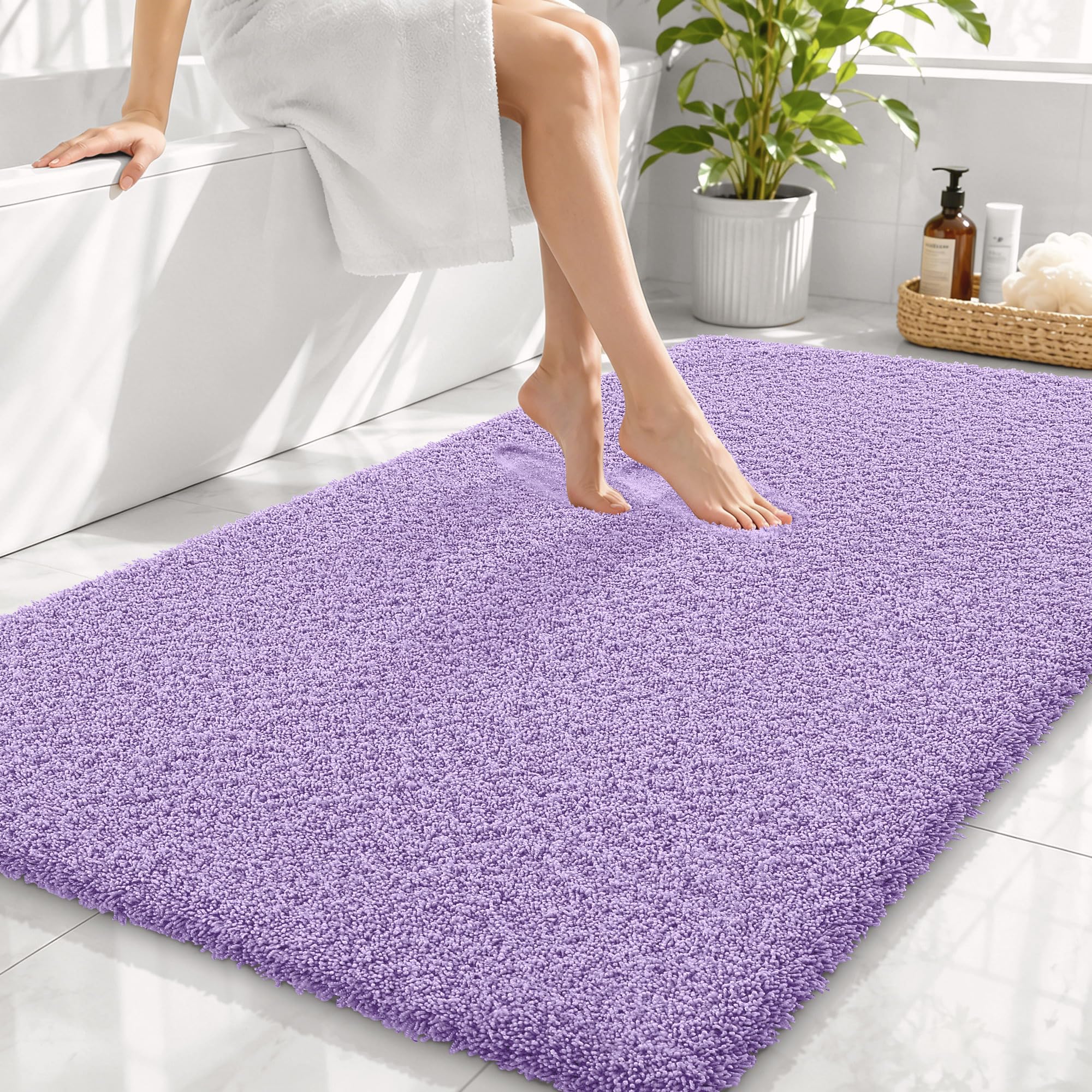 OLANLY Microfiber Large Bathroom Rugs 44x32, Ultra Soft Bath Mat, Lavender