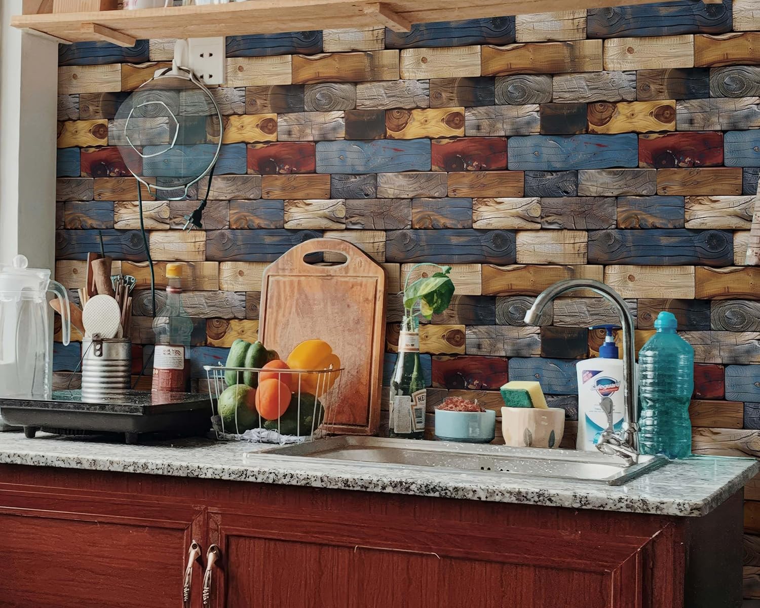 FLFK Wood Bricks Wallpaper Peel and Stick Wood Wall Paper Self Adhesive Removable Wallpaper for Bedroom Living Room Kitchen Office Apartment Decor 16"x128"