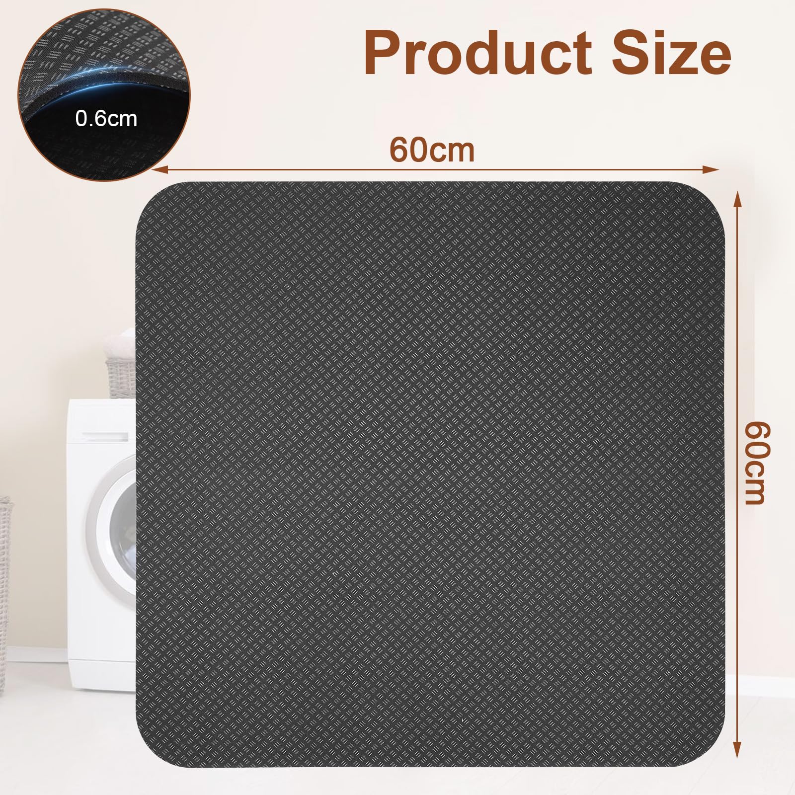 Tapis anti-vibrations pour machine à laver - 60 x 60 cm - Antidérapant en PVC - Absorbe les chocs - Imperméable et stable - Pour sèche-linge et appareils ménagers
