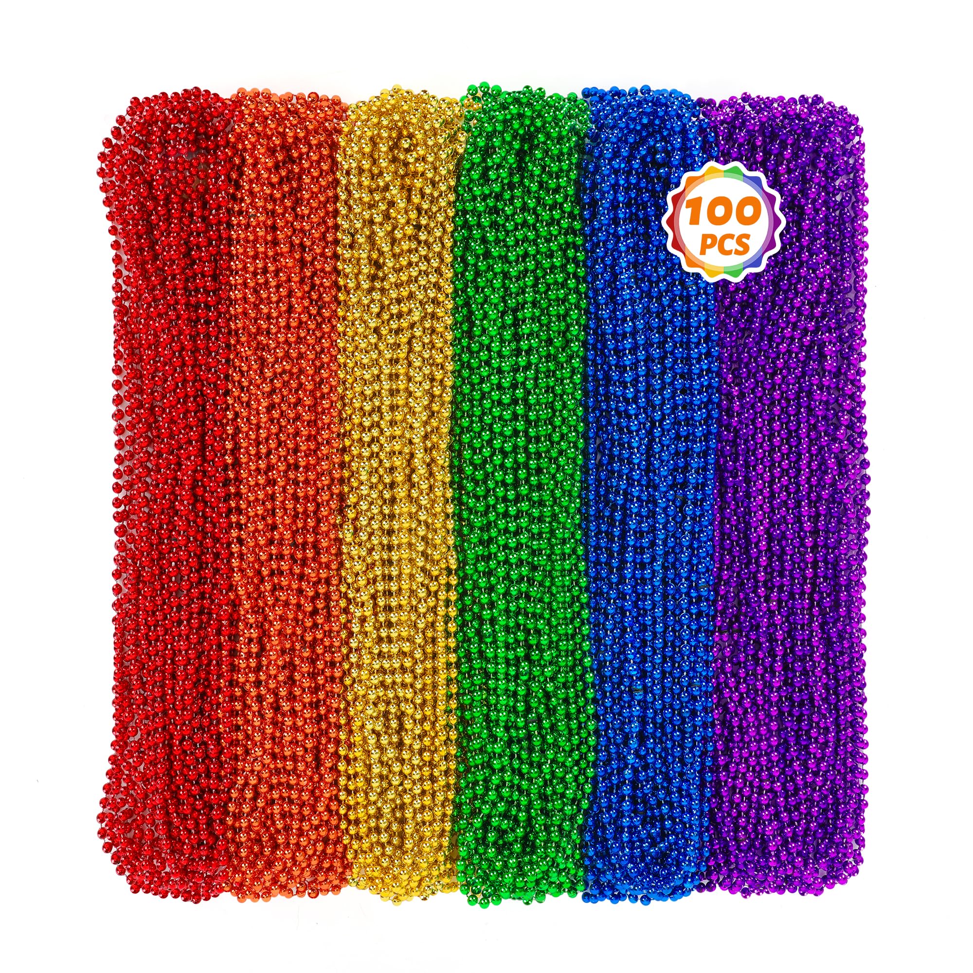 Huskein 100 PCS LGBT Beads Necklaces, 33" Rainbow Beads Bulk, Plastic Colorful Beaded Necklaces Set, LGBT Parade Throw Accessories Stuff, Pride Month