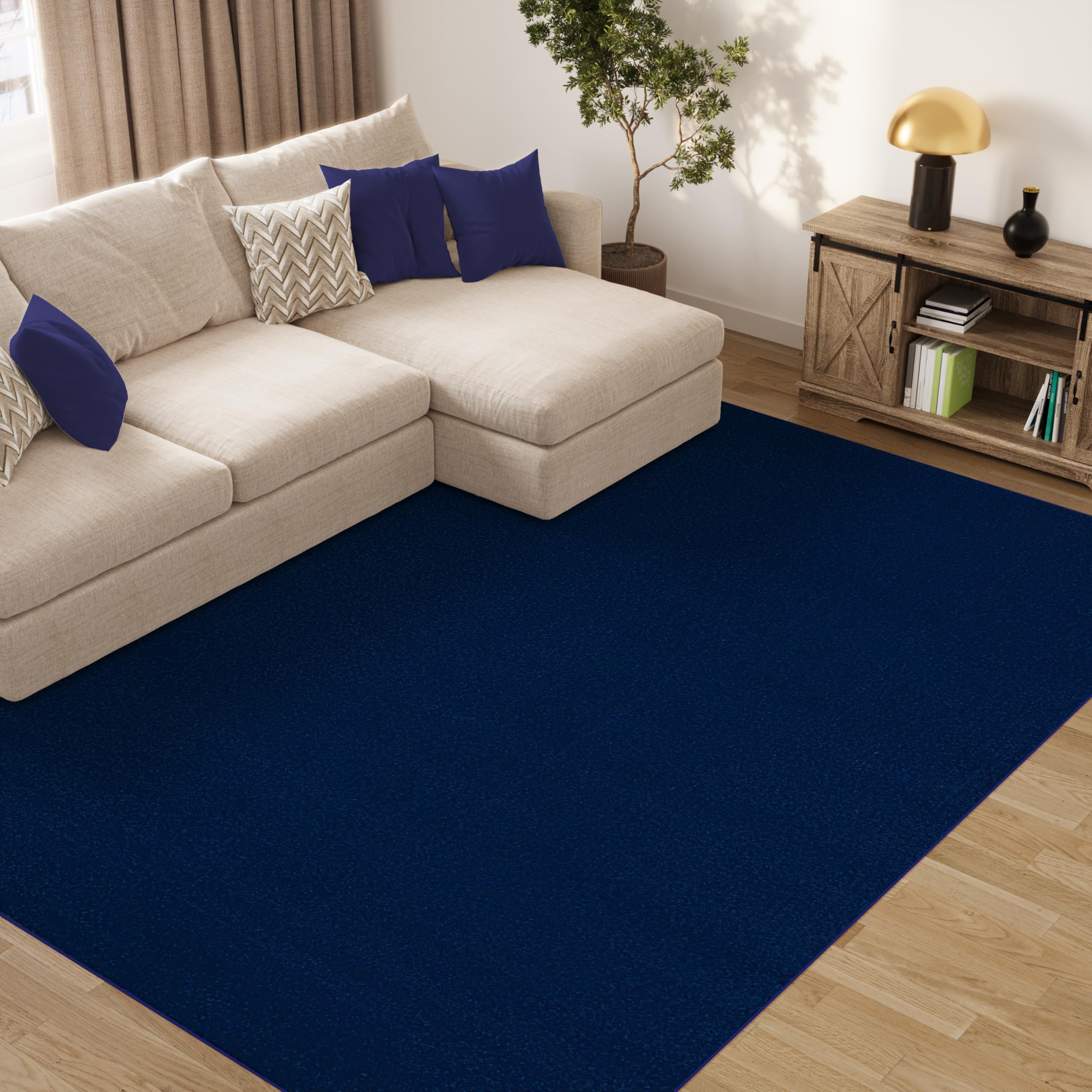 TAPISO Mono Tapis Poils Ras Design Moderne Bleu Marine Motif Uni Tapis Salon Chambre Adulte Salle à Manger Cuisine Résistant Doux Fin Oeko-TEX 160 x 220 cm