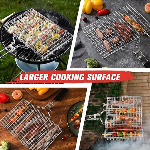 Miniatura 6 de FEDITA Cesta de parrilla para parrilla al aire libre, cestas plegables de acero inoxidable con asa, estante portátil para parrilla, equipo de