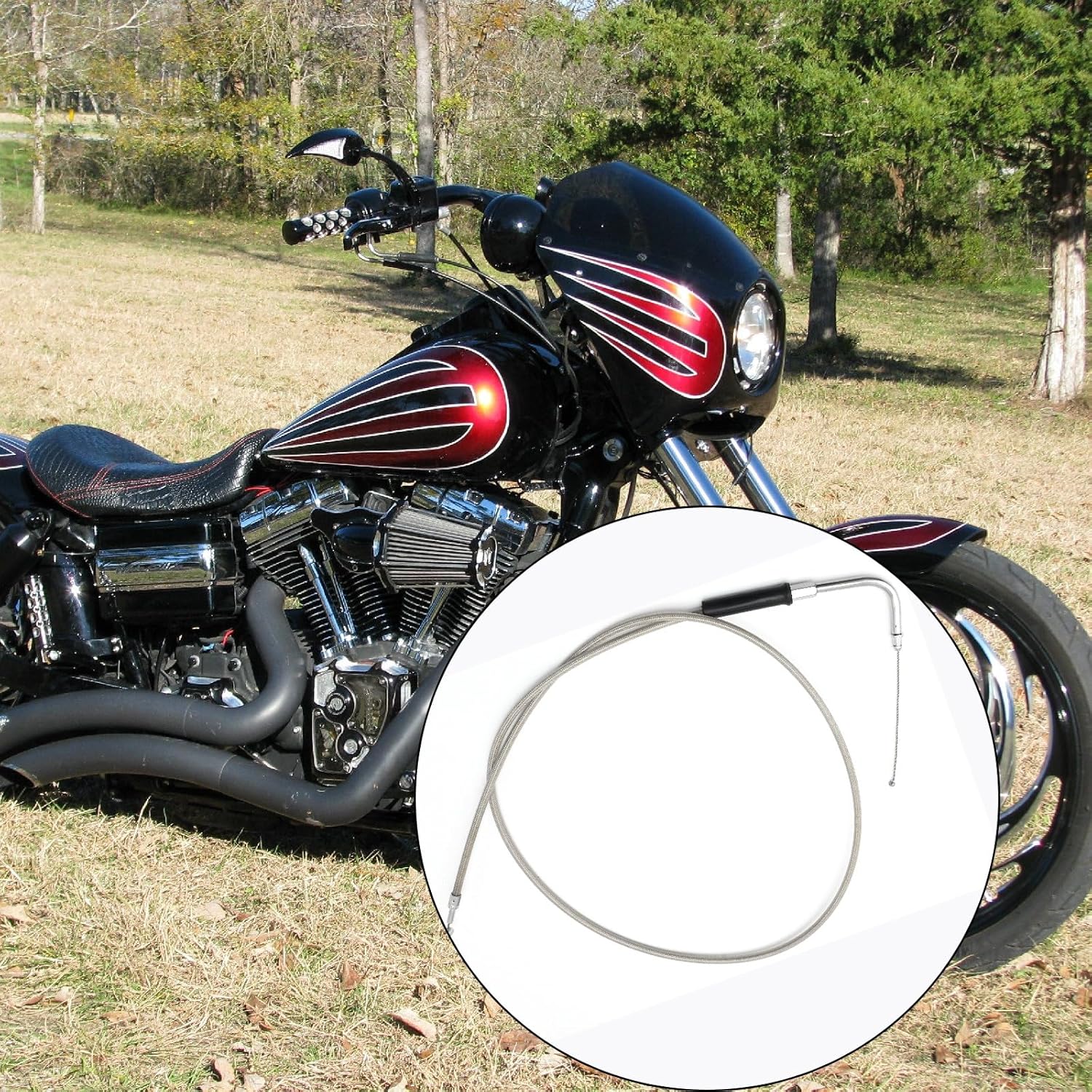 2Pcs 47" Motorcycle Throttle Idle Cables, Throttle Gas Cable, Replacement for Harley-Davidson Softail XL883 XL1200 1200, Stainless Steel Braided Wire