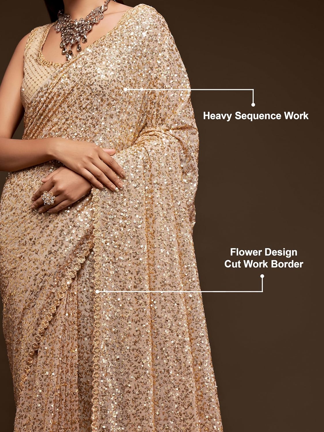 TRENDMALLS Women's Heavy Georgette Sequins Work Heavy Saree with Blouse