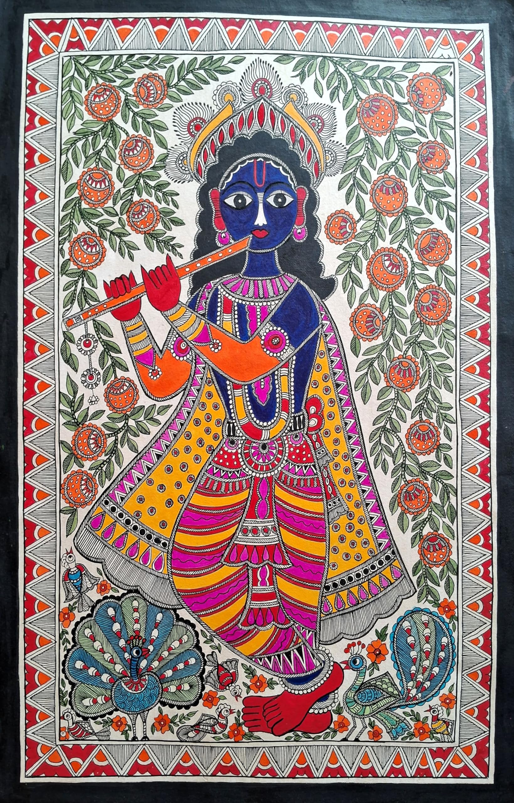 Shri Krishna | Mohan | Murari | Lord Krishna | Madhubani Art | Handmade with Nib and Brush | Authentic Madhubani Art | Handmade | Handmade Sheet | Mithila Kriti | Mithila | Madhubani | Folk Art