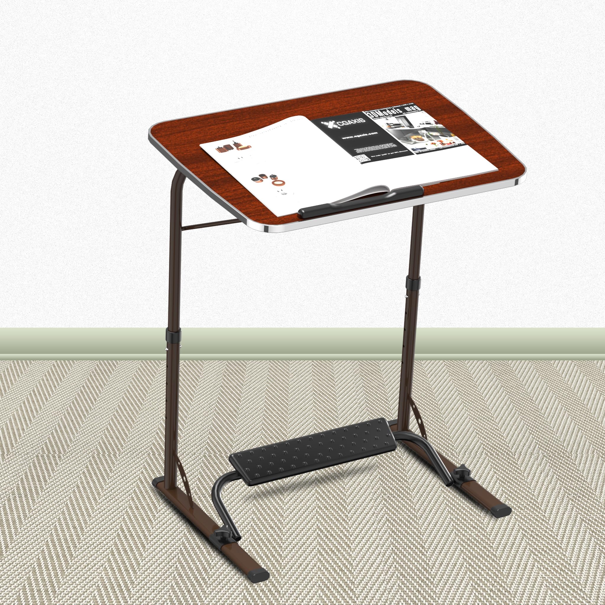 TABLE MAGIC Laptop Table for Home Office | Designed for Comfortable Work and Study, Adjustable Laptop Table Foldable for Home with Engineered Wood top & footrest, X-Large 60x45 cm (Mahogany)