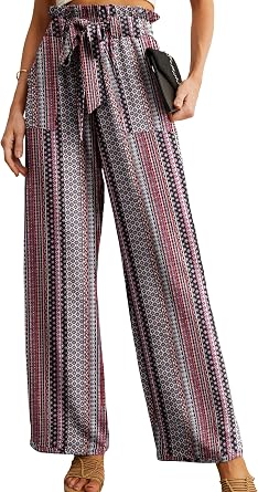 IWOLLENCE Women High Waist Palazzo Pants, Adjustable Knot Ankle Wide Leg Trousers Pockets Beach Vacation Lounge Office