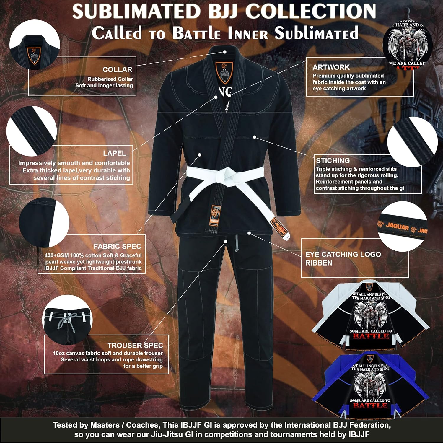 – Called to Battle Inner Sublimated Pro Brazilian Jiu Jitsu BJJ Kimono Gi Uniform Unisex - Belt Included
