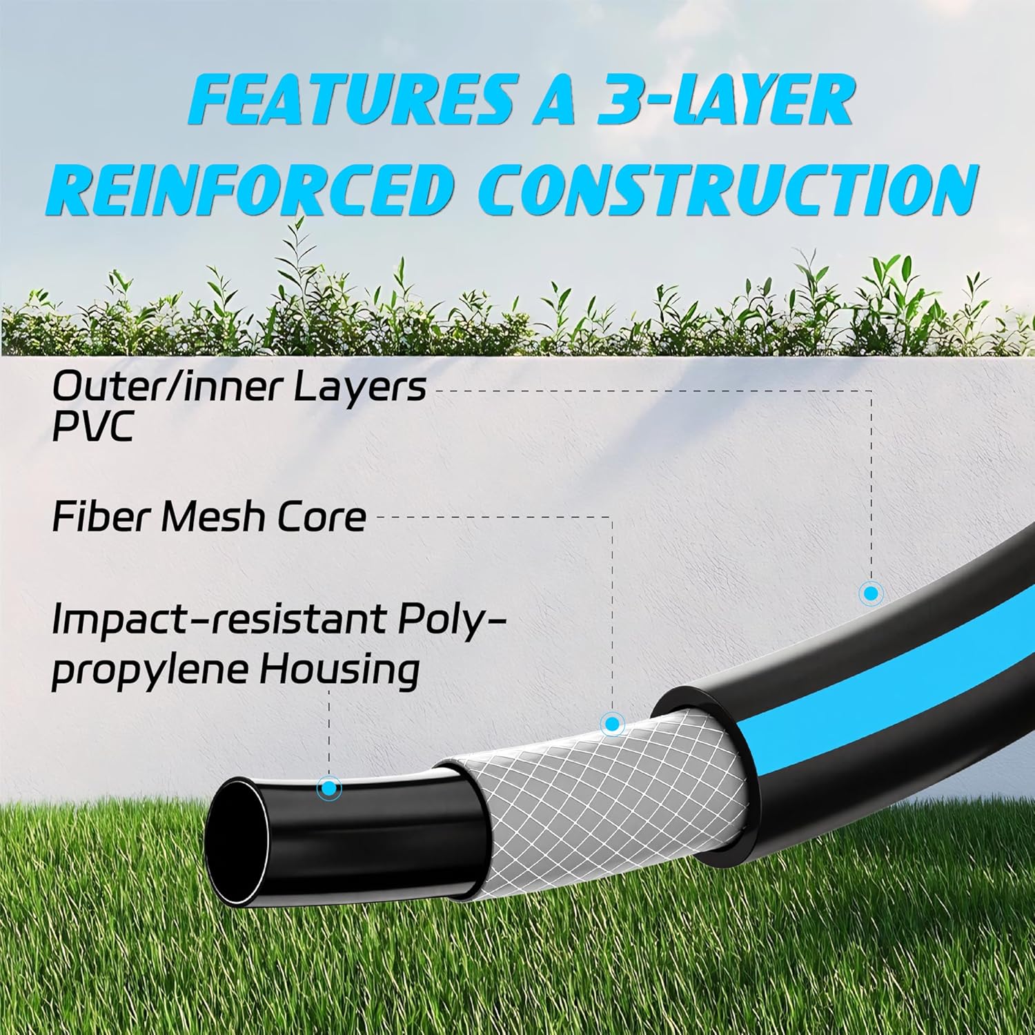 Retractable Garden Hose Reel 1/2 in x 65 ft, Heavy Duty Wall Mount Outdoor Hose with Auto Rewind, Any Length Lock, 180° Swivel Bracket & 10-Pattern Nozzle (White & Grey)