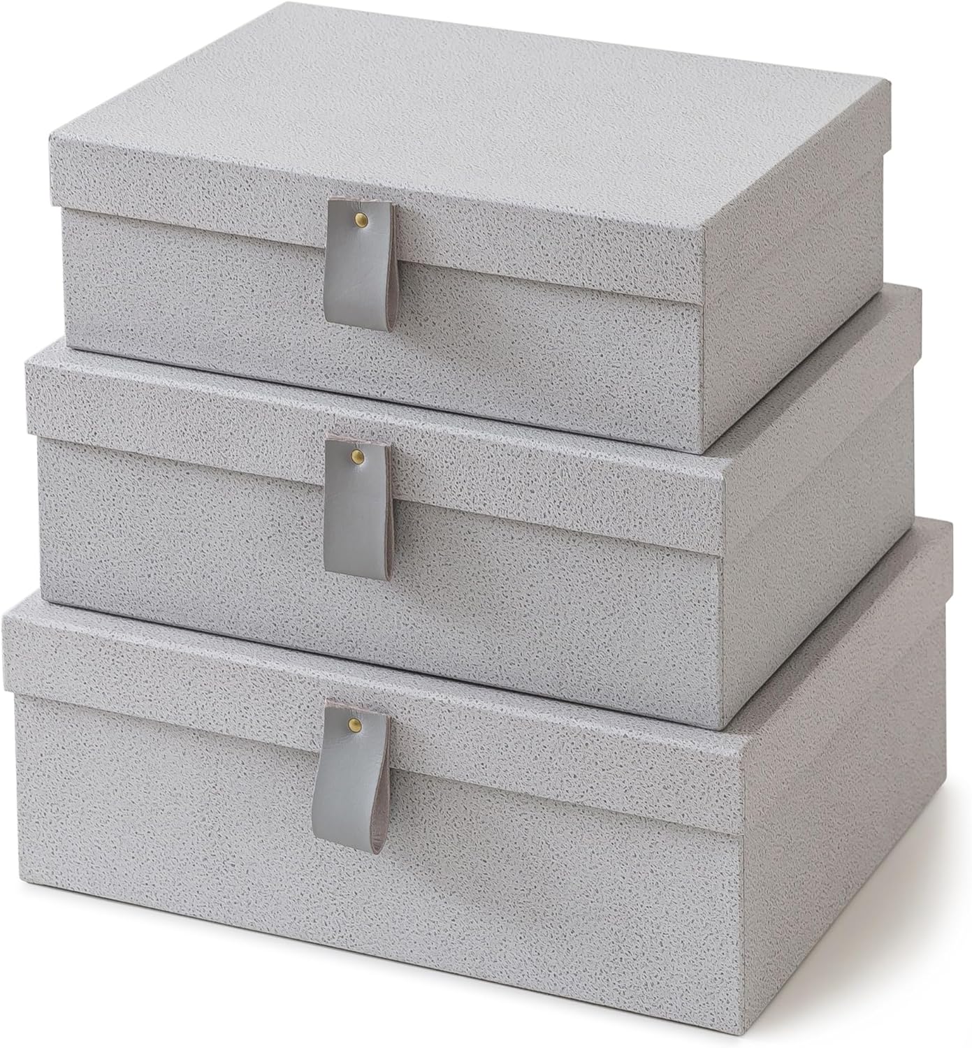 Soul & Lane Cardboard Decorative Boxes for Storage - Set of 3, Textured Set with Lids for Home Decor, Photo Storage and Memory Boxes for Keepsakes, Off-White