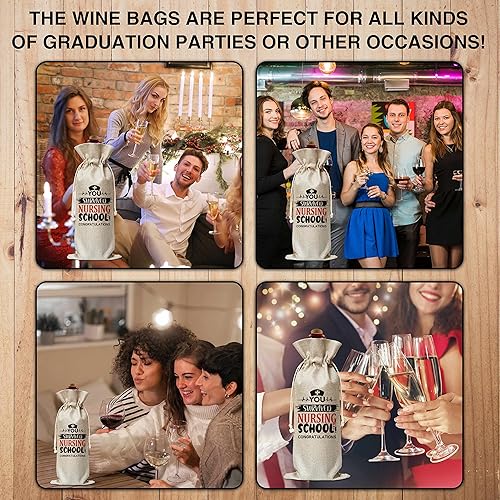 Miniatura 5 de Bolsa de regalo de vino de graduación, bolsas de vino de arpillera de algodón, regalos de graduación de enfermera, regalos de agradecimiento de
