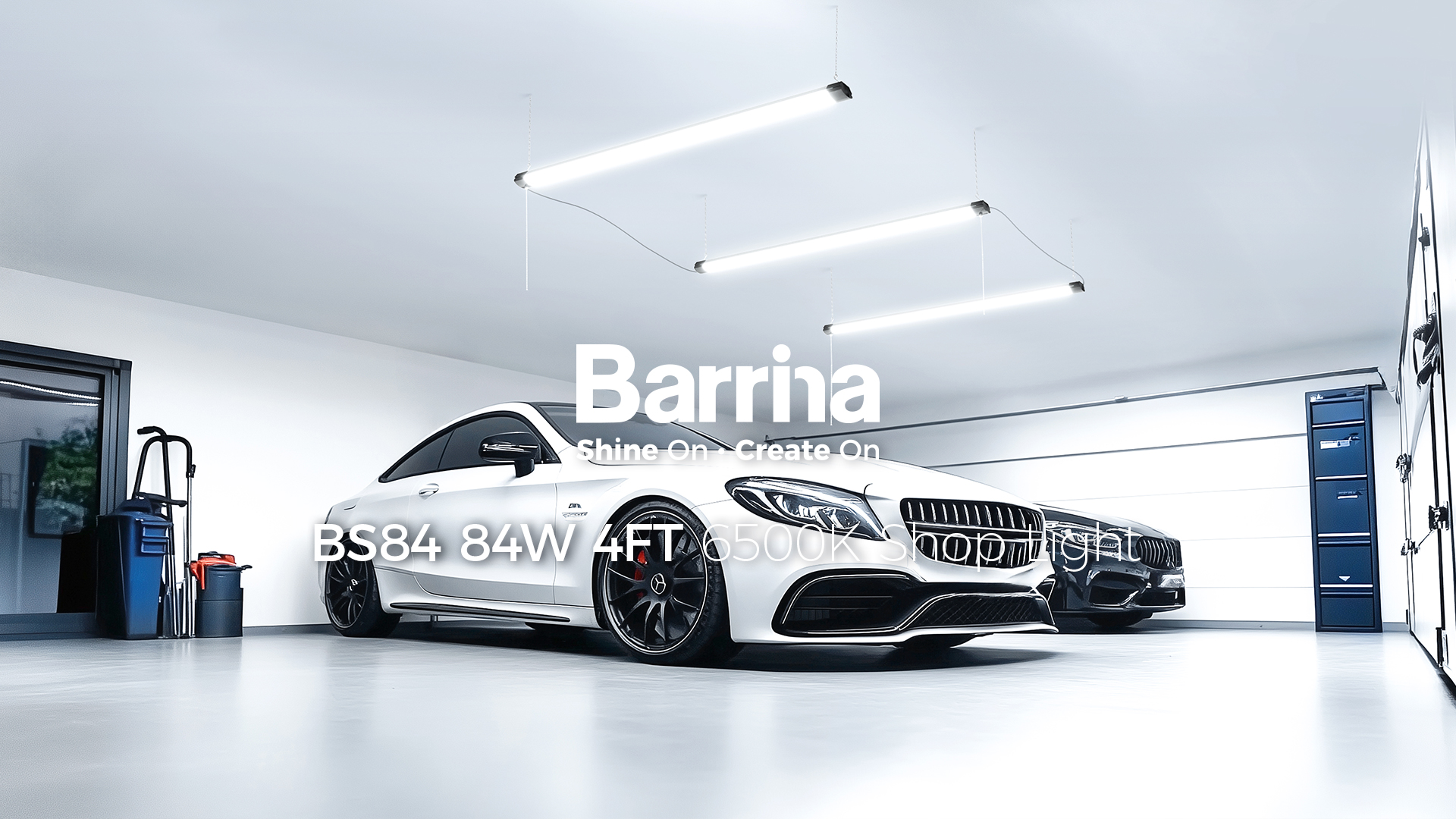 Image of Barrina BS84 LED Shop Lights for Workshop 4FT, 84W, 10000LM, 6500K Linkable Light Fixture for Garage, Basement, Hanging or Flush Mount, 4 Packs