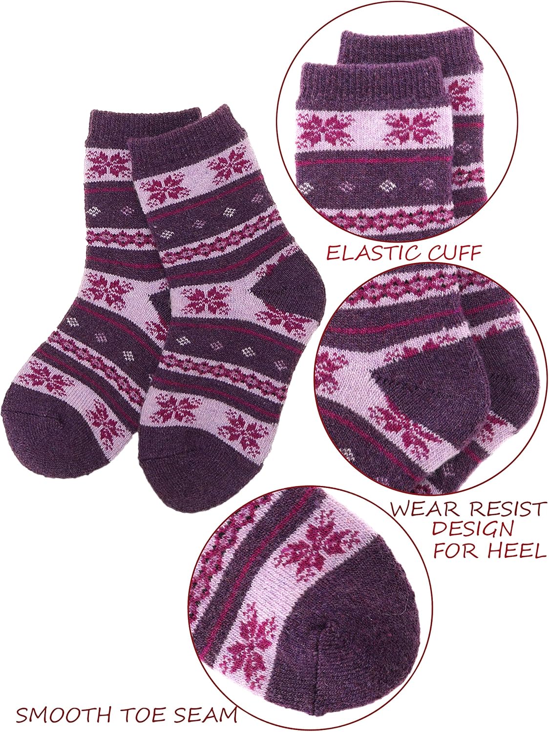 ProEtrade Merino Wool Socks for Kids Toddlers Boys Girls Thick Thermal Warm Winter Hiking Heavy Cozy Crew Socks 6 Pack - Image 4