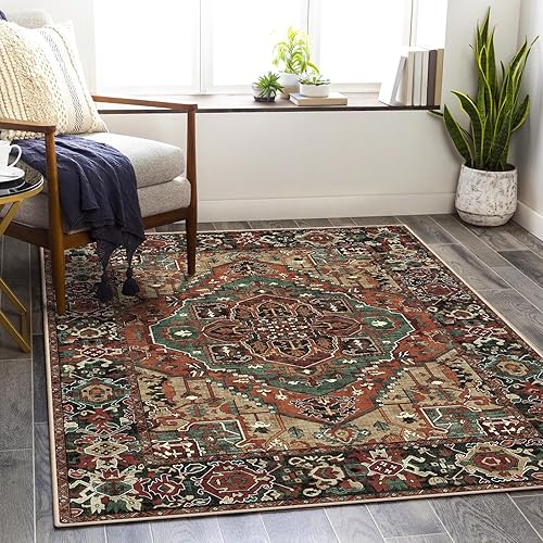Miniatura 8 de Worxvell Alfombras lavables de 5 x 7 pies para sala de estar, antideslizantes, grandes y desgastadas, orientales, suaves, para dormitorio, alfombra
