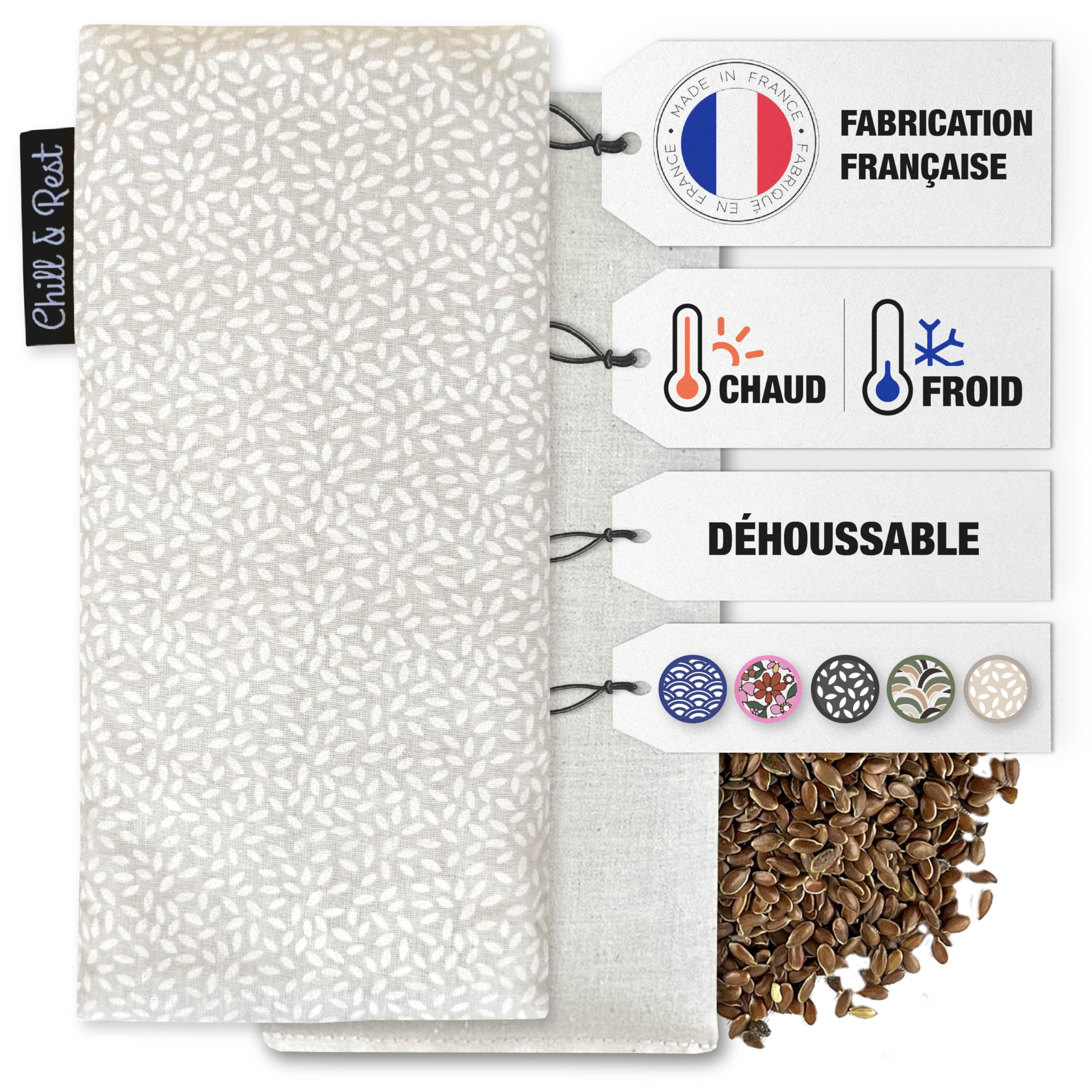 Chill&Rest - Petite bouillotte micro-ondes déhoussable - Fabriquée en France - Patch chauffant - Bouillotte enfant - Coussin chauffant nuque - Regles douloureuses - Cadeau - Beige - La Naturelle