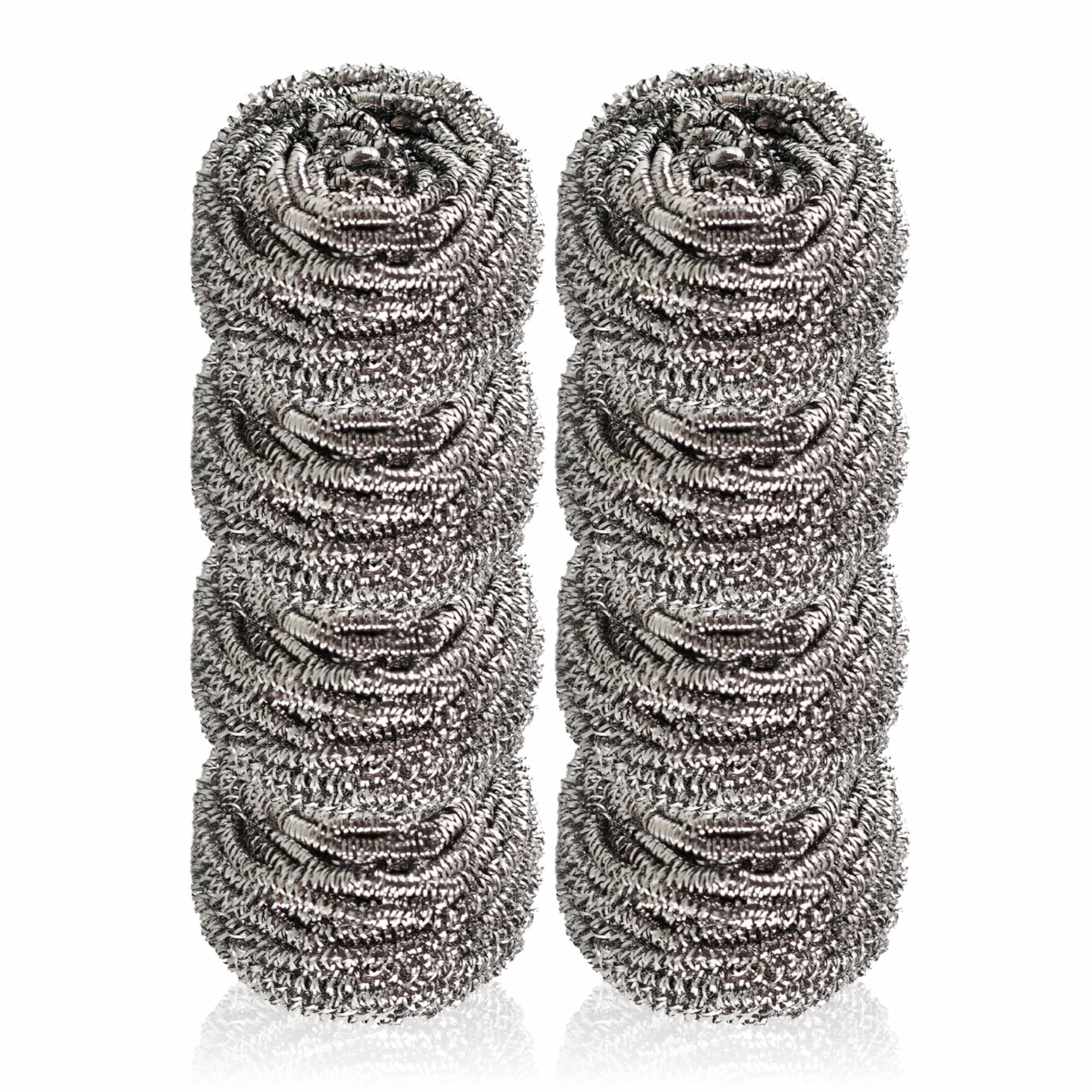 Stainless Steel Scouring 6 Piece Metal Scourers Cleaning Pad Scrubber Wool Wire Sponge Scourer Head Refills Remove Tough Food Stains Dish Washing Grease BBQ Grill Pan Pot Oven Plate Home Kitchen