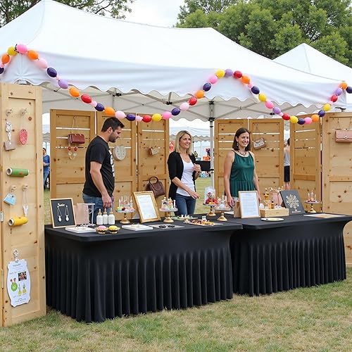 Miniatura 7 de Paquete de 2 manteles de elastano negro para mesas rectangulares de 6 pies, sin arrugas, elásticos, ajustables, falda de mesa elegante de 6 pies