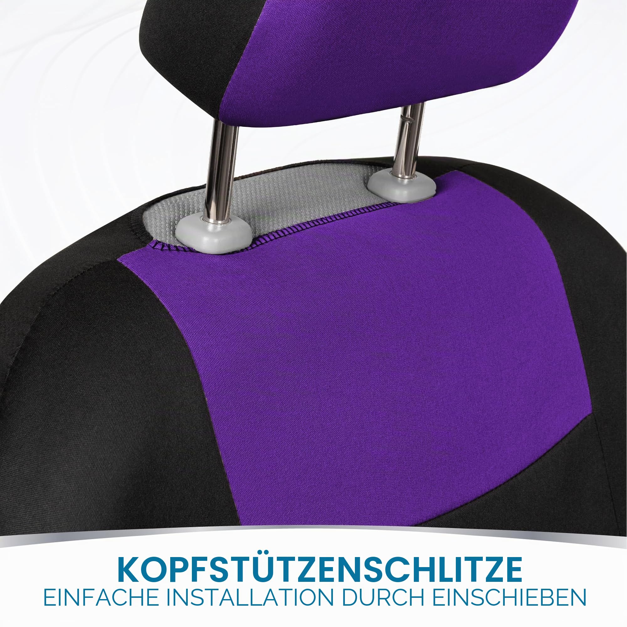 BDK PolyPro Autositzbezüge Komplettset in Lila auf Schwarz, vorne und hinten Geteilte Sitzbezüge für Autos, Autositzbezug-Set, Autozubehör für Auto, LKW, Van, SUV - Lila