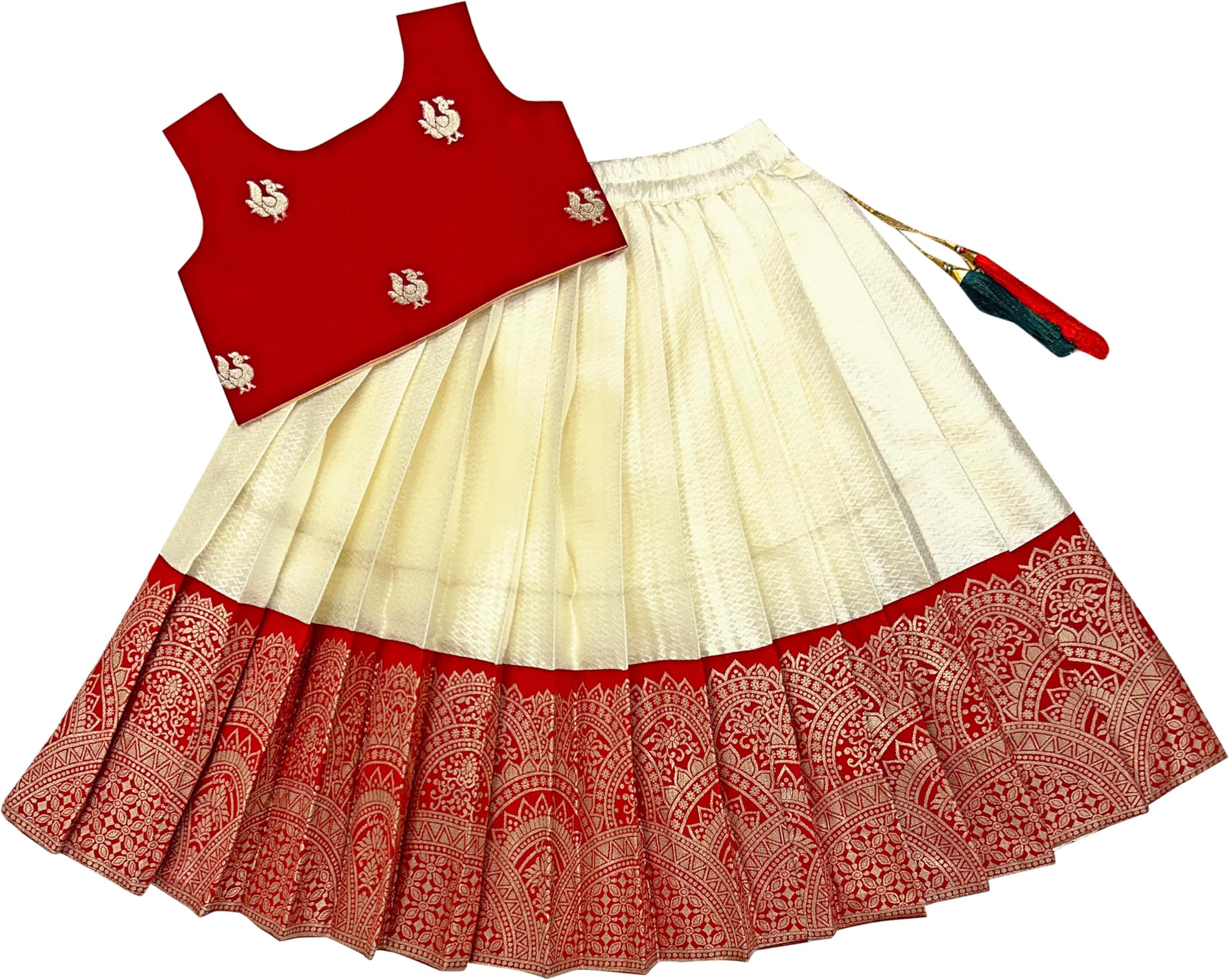 FELIZ THE DESIGNER STUDIO Baby Girl's Readymade South Indian Pattu Pavadai Lehenga Choli For Kid's