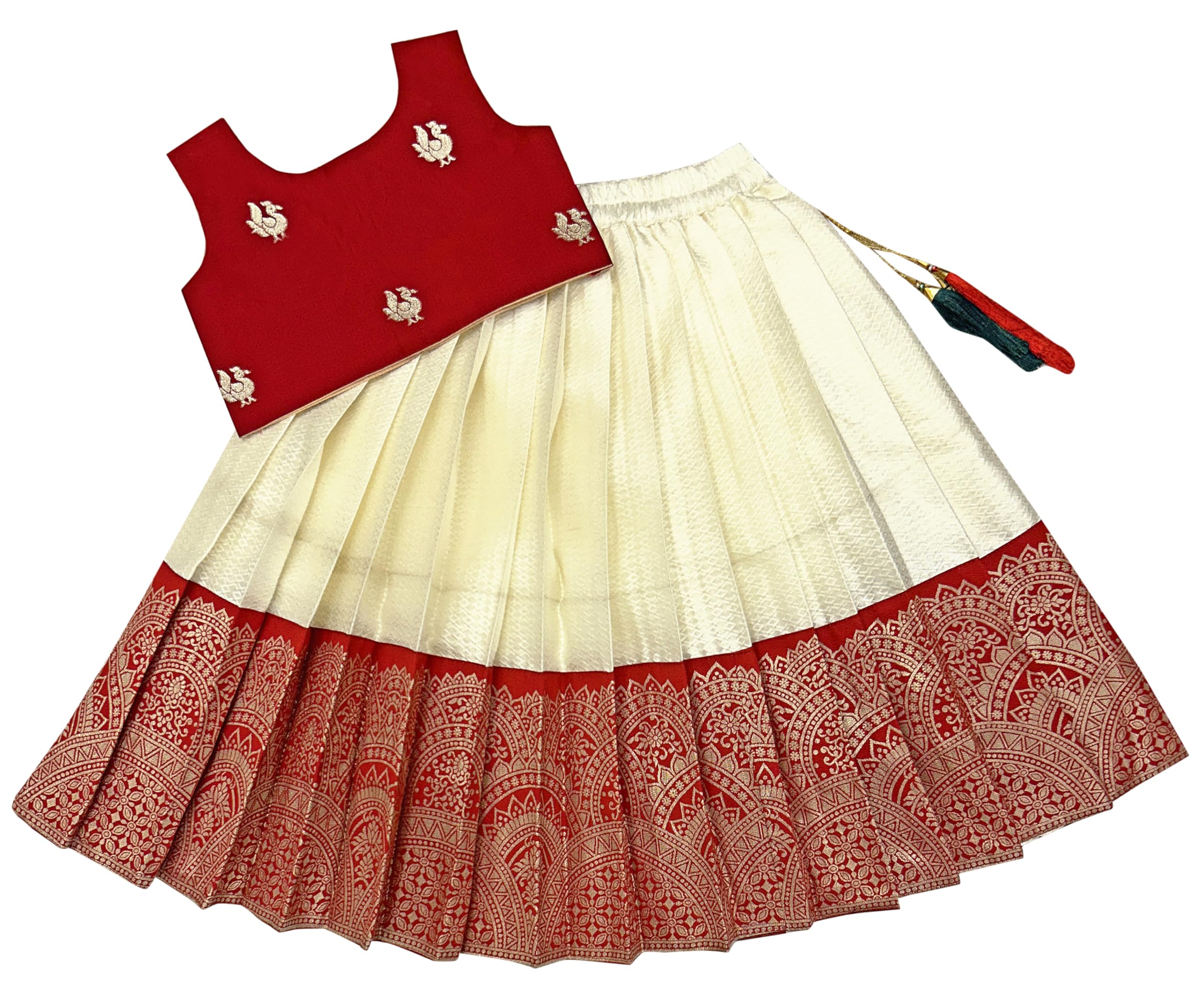 FELIZ THE DESIGNER STUDIO Baby Girl's Readymade South Indian Pattu Pavadai Lehenga Choli For Kid's