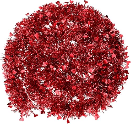 Miniatura 7 de Boao Guirnalda de oropel para el día de San Valentín de 66 pies, guirnalda de oropel de corazón rojo, adornos metálicos brillantes para colgar en el