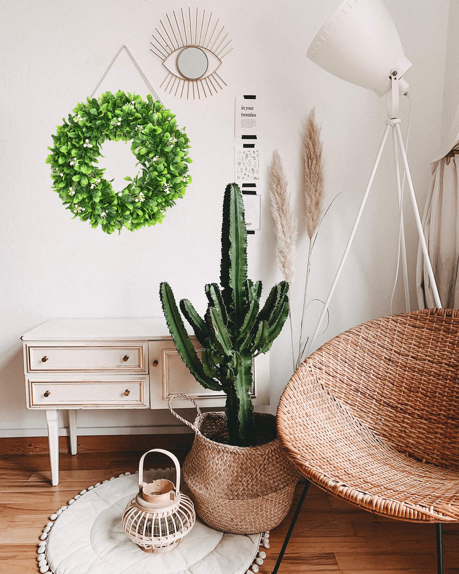 Delicaft Green Boxwood Leaf Wreath, 16' Artificial Plastic Spring/Summer Wreath for Door, Wall, Window Decor