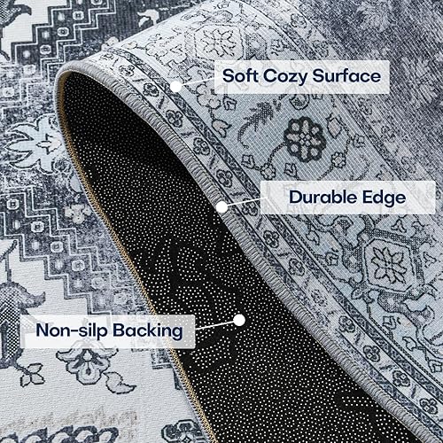 Miniatura 3 de YJ.GWL Alfombra vintage de 2 x 6 pies, lavable con estampado floral, para pasillo, cocina, lavandería, alfombra suave de pelo bajo para entrada,