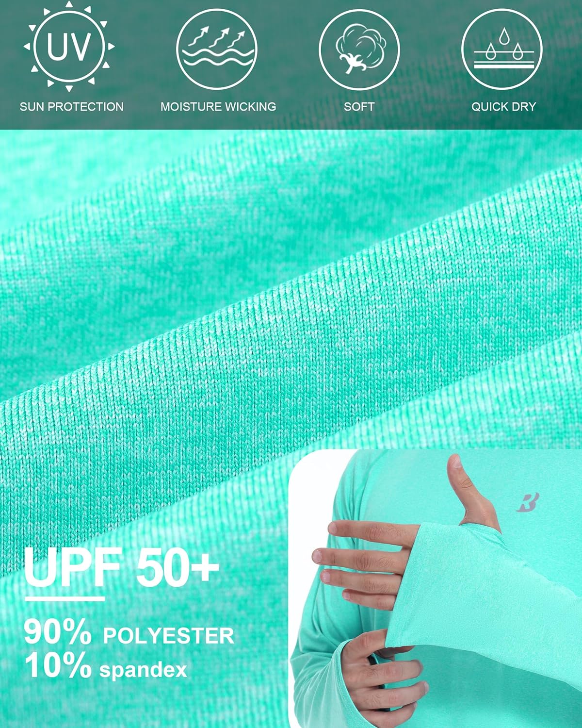 Roadbox UPF 50+ Mens Long Sleeve Fishing Shirts, Sun Protection Athletic Hoodies with Pocket, Outdoor Running Rash Guard - Image 4