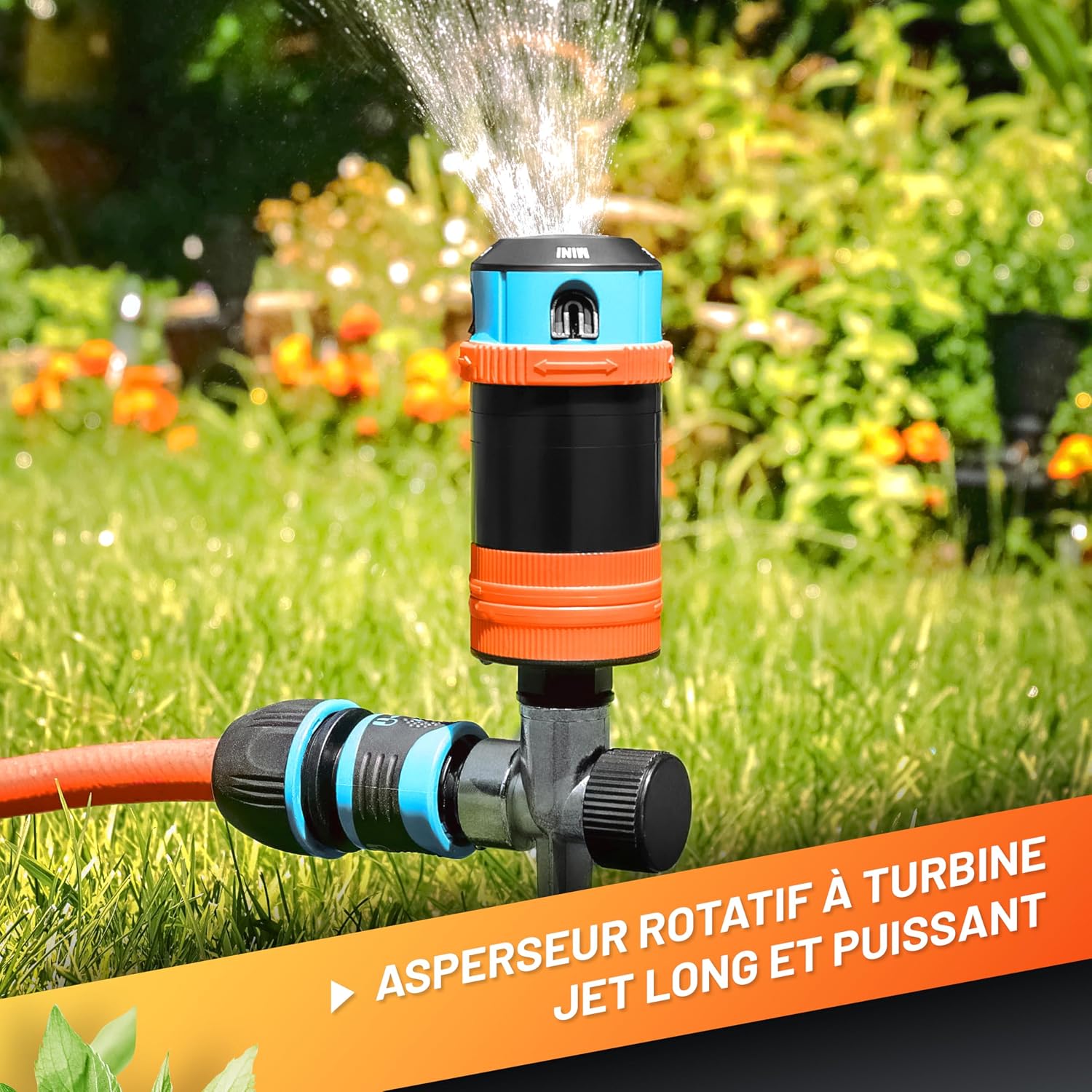 GRÜNTEK Arroseur de Jardin à Sécteur. Asperseur Arrosage Rotatif 360° Asperseur Automatique sur Pied Turbine Arrosage à Secteur Jardin Gazon Pelouse — vue 4