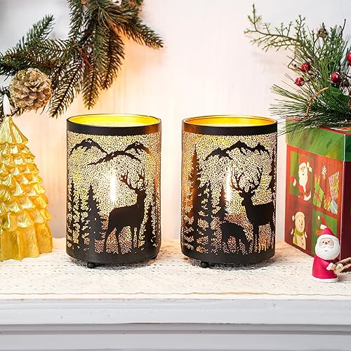 Miniatura 3 de TRIROCKS Juego de 2 lámparas de mesa de metal, linterna decorativa con diseño de bosque y vida silvestre recortada para el hogar, sala de estar,