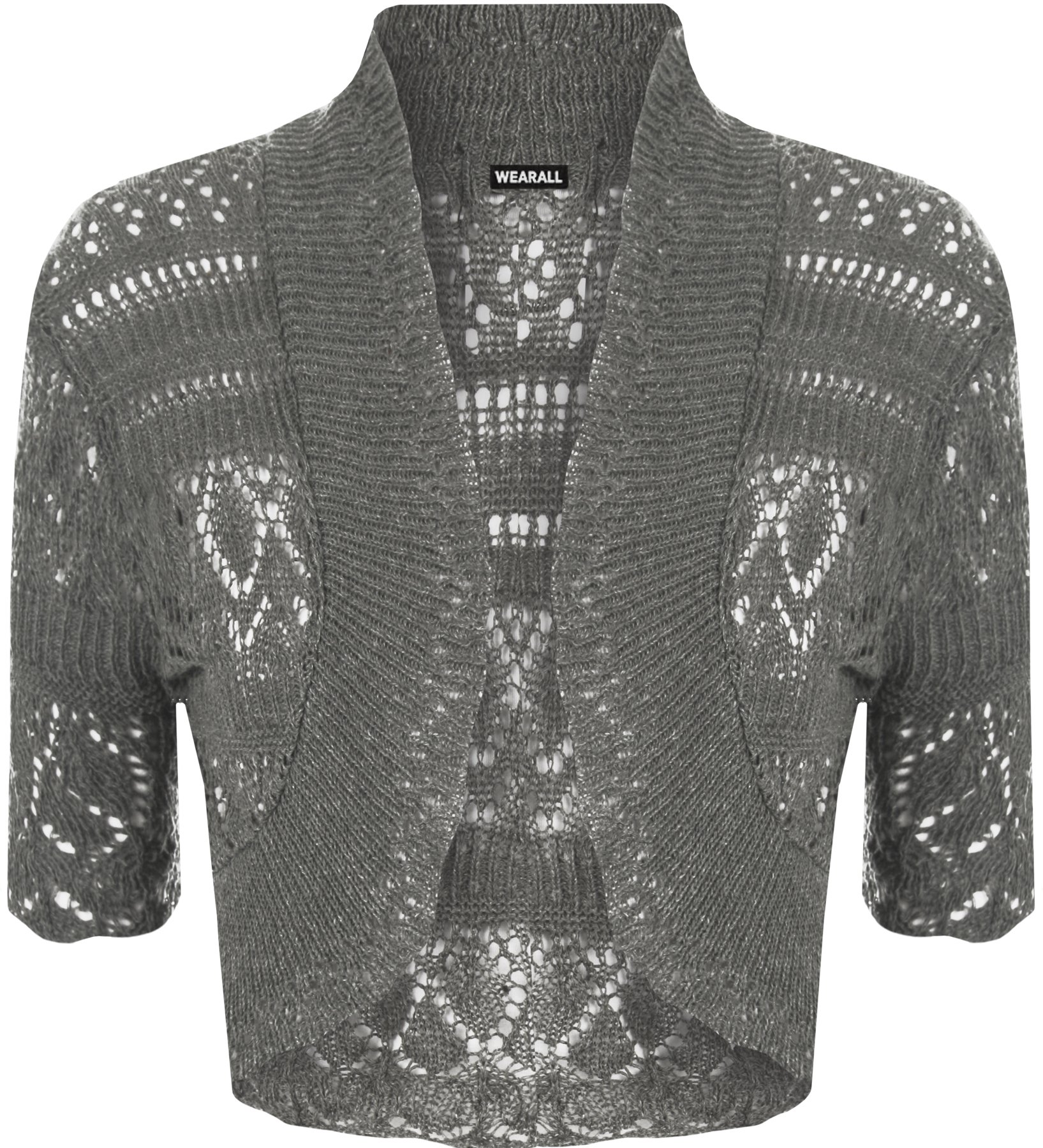 WearAll Ladies Crochet Shrug Knitted Bolero Top Women Cardigan - Charcoal - 8/10