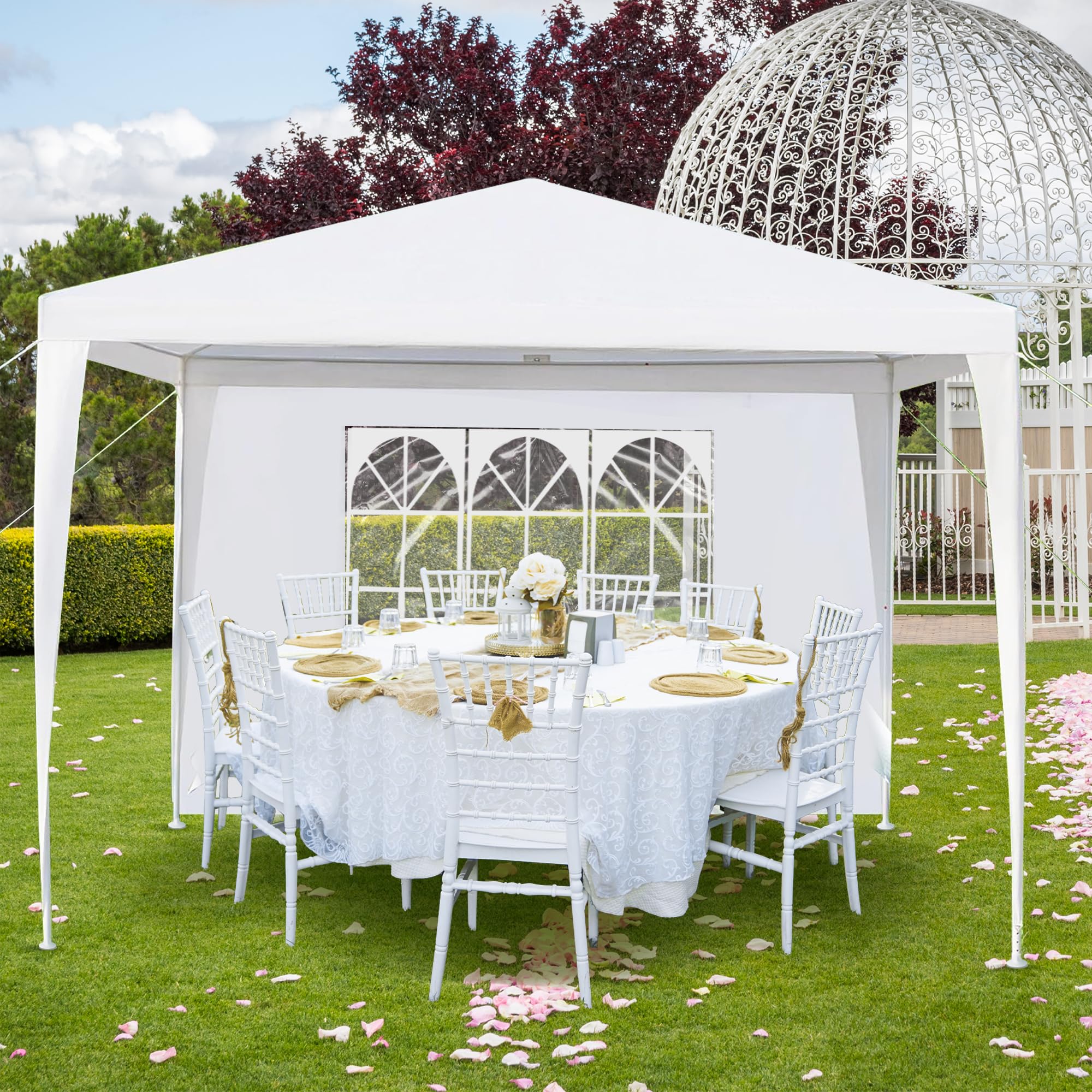 Teabelle 10x10 FT Party Canopy Tent with 4 Removable Sidewalls, Heavy Duty White Wedding Gazebo, Waterproof Outdoor Event Shelter with Portable Steel Poles, Sun Shade for Patio Lawn Garden Yard - 4