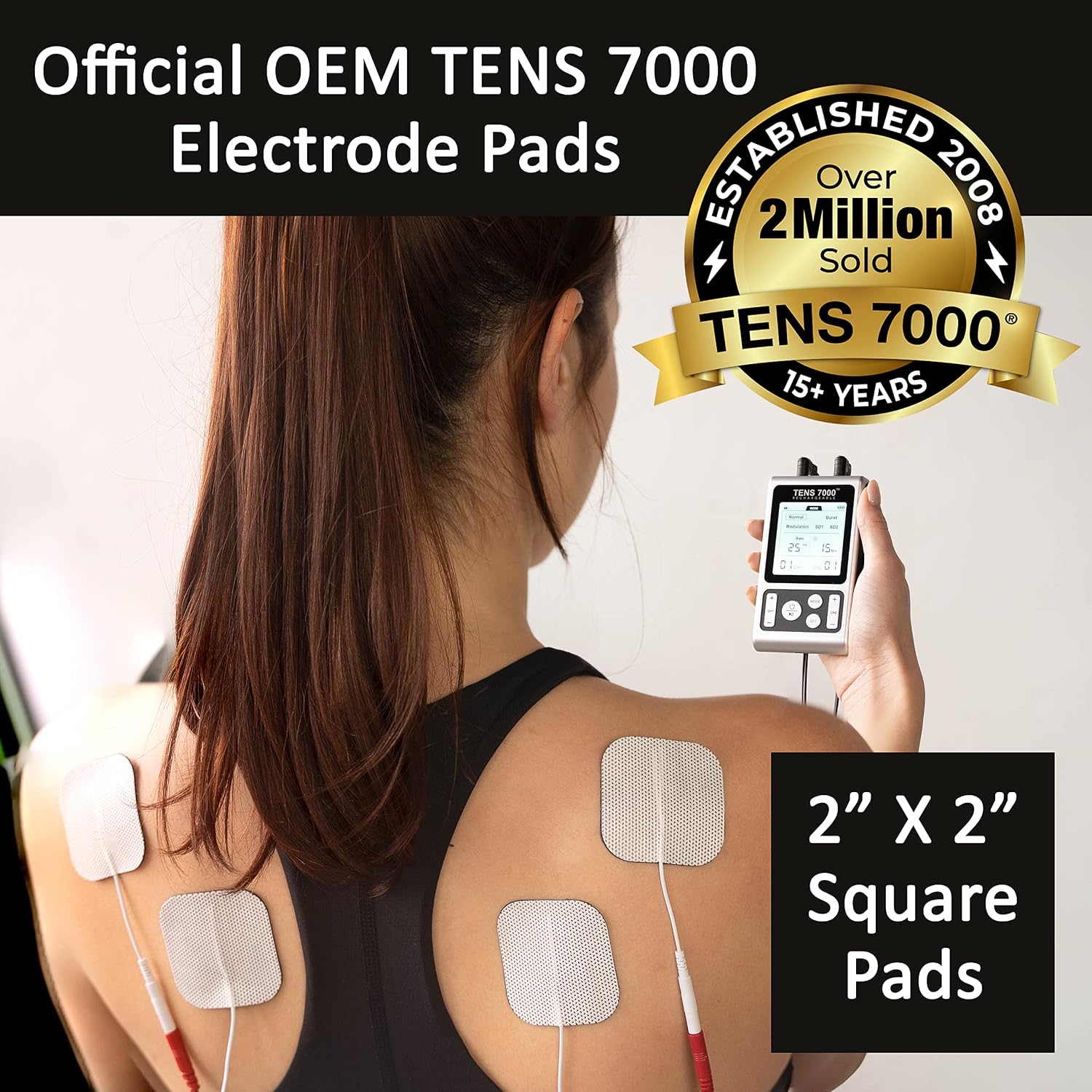 TENS 7000 OEM 16-Pack 2x2 TENS Unit Electrode Pads for TENS 7000 Rechargeable and TENS 7000 2nd Edition, Tens Unit Replacement Pads, Compatible with TENS 3000, 7000, Intensity