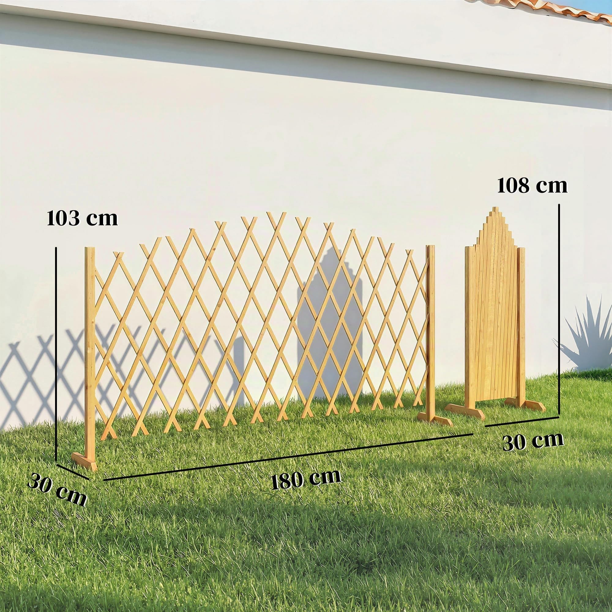 Outsunny Lot 2 Barrieres Extensibles Base Stable Clôture 180 cm Naturel | en Bois de Sapin, Clôture de Jardin, pour Balcon, Intérieur Extérieur