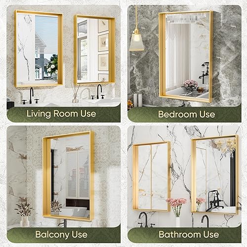 Miniatura 7 de Suidia Espejo de baño, espejo de pared de 24 x 32 pulgadas, marco de metal cepillado, espejo rectangular montado en la pared para sala de estar,