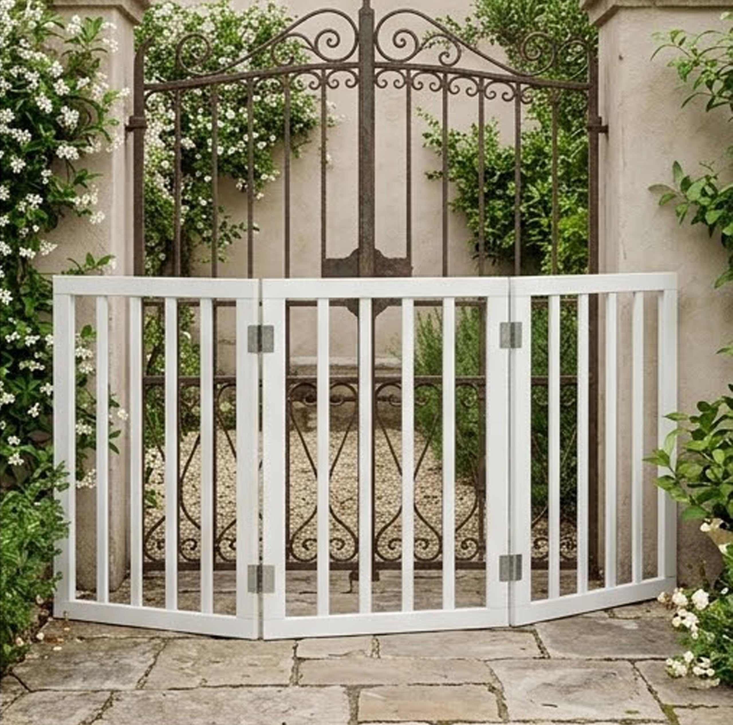 Wooden Freestanding Foldable Dog, Cat, and Baby Safety Partition | Indoor, Outdoor Pets Puppy Safety Fence for Stairs, Bedroom, Main Gate, Kitchen, or Other Hazardous Areas (White, 3 Panel D4)-image-36