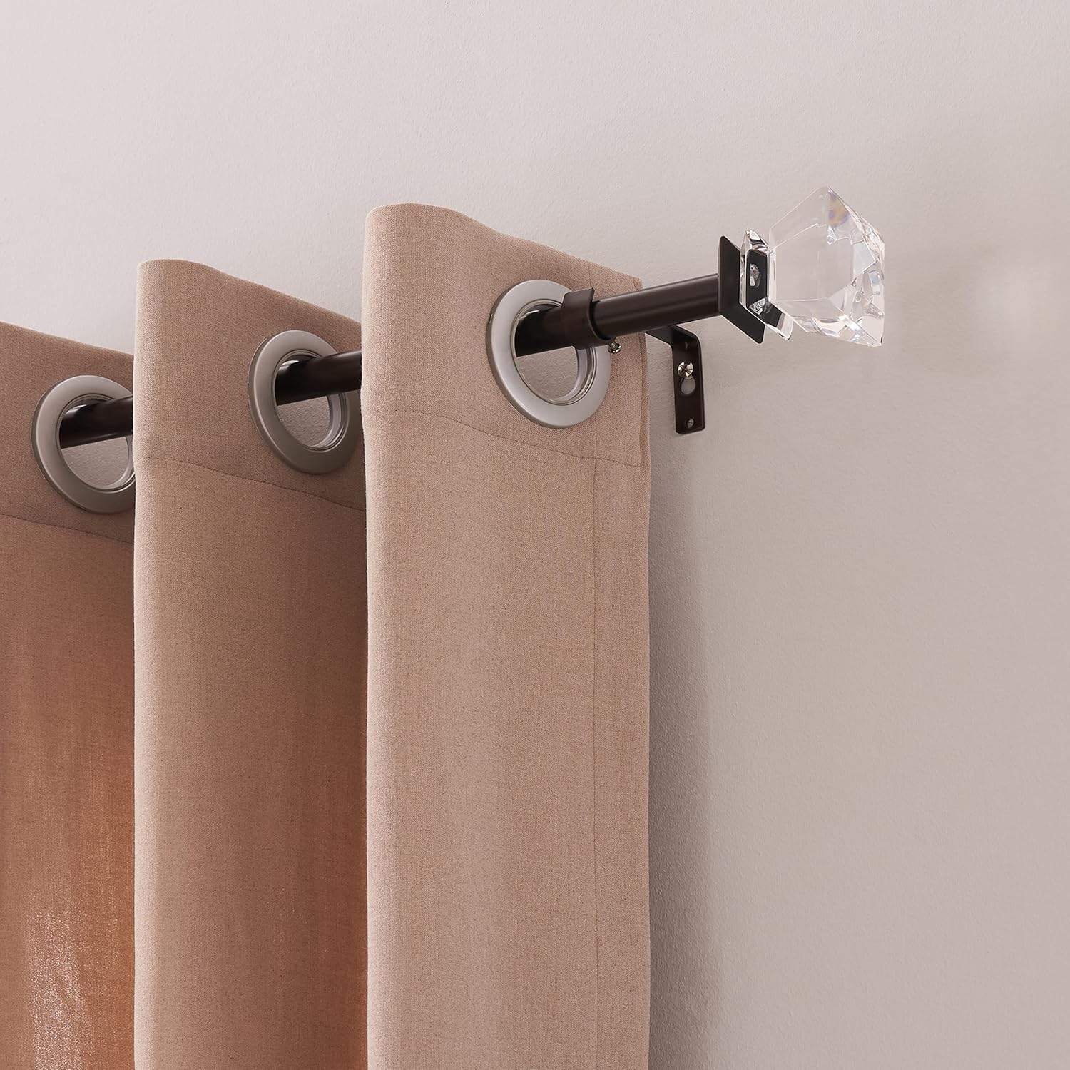 Window Curtain Rod, Window Treatment Rod Set, 48 to 84 Inch Acrylic Curtain Rod With Crystal Diamond Finials, Apply to Bathroom Kitchen Bedroom Window, Oil Rubber Bronze