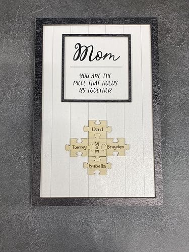 Miniatura 5 de Personalized 3D Puzzle Piece Wood Sign for Mom with Kids Names You Are the Piece That Holds Us Together - Customized Wall Decor for Mom (10" x 15"