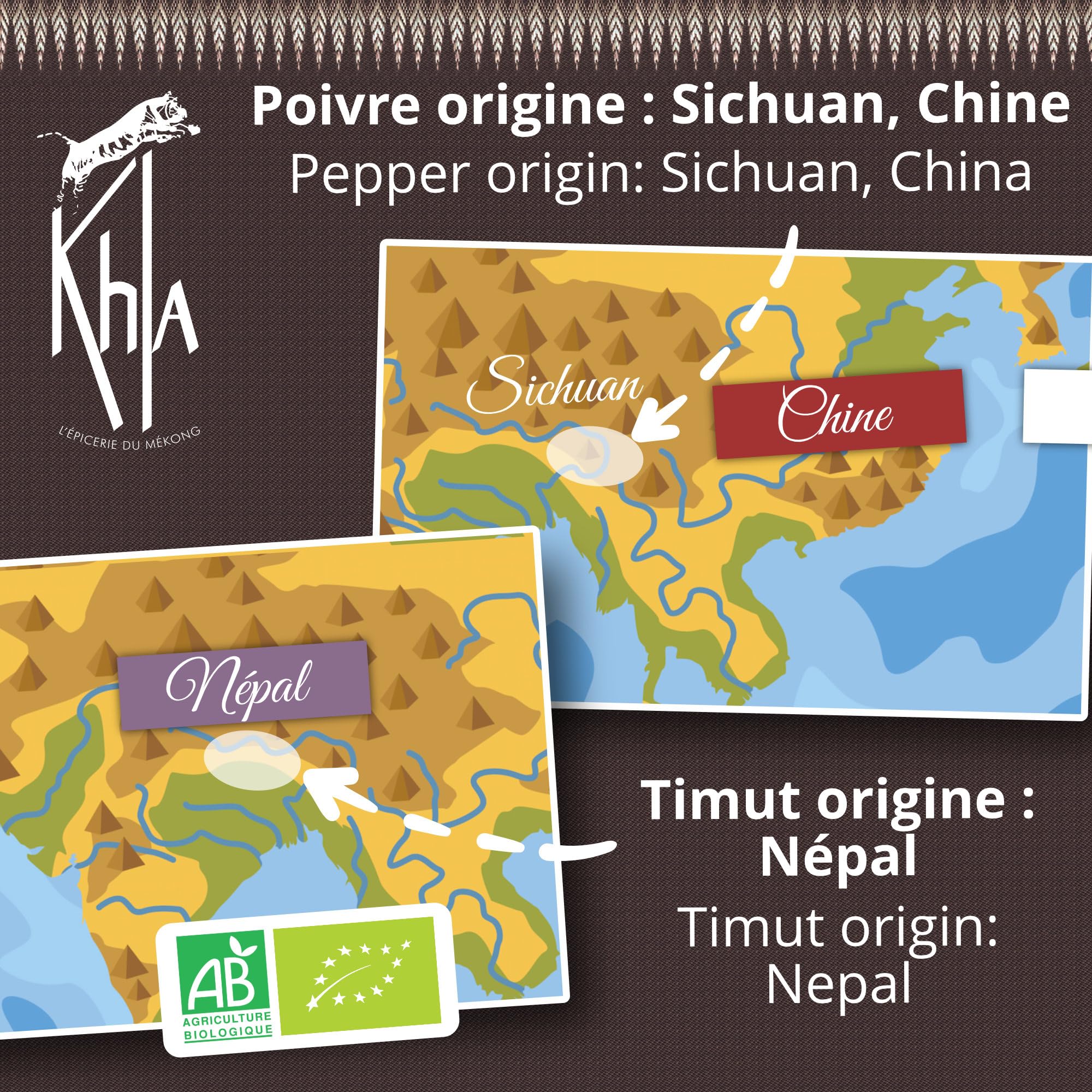 Khla - Coffret Trio de Poivres Rares - Sichuan & Timut - En Grains - Coffret Cadeau Cuisine - Baies Sichuan Rouge Vert - Épices Poivres du Monde - Recharge Moulin - Asie Chine Népal