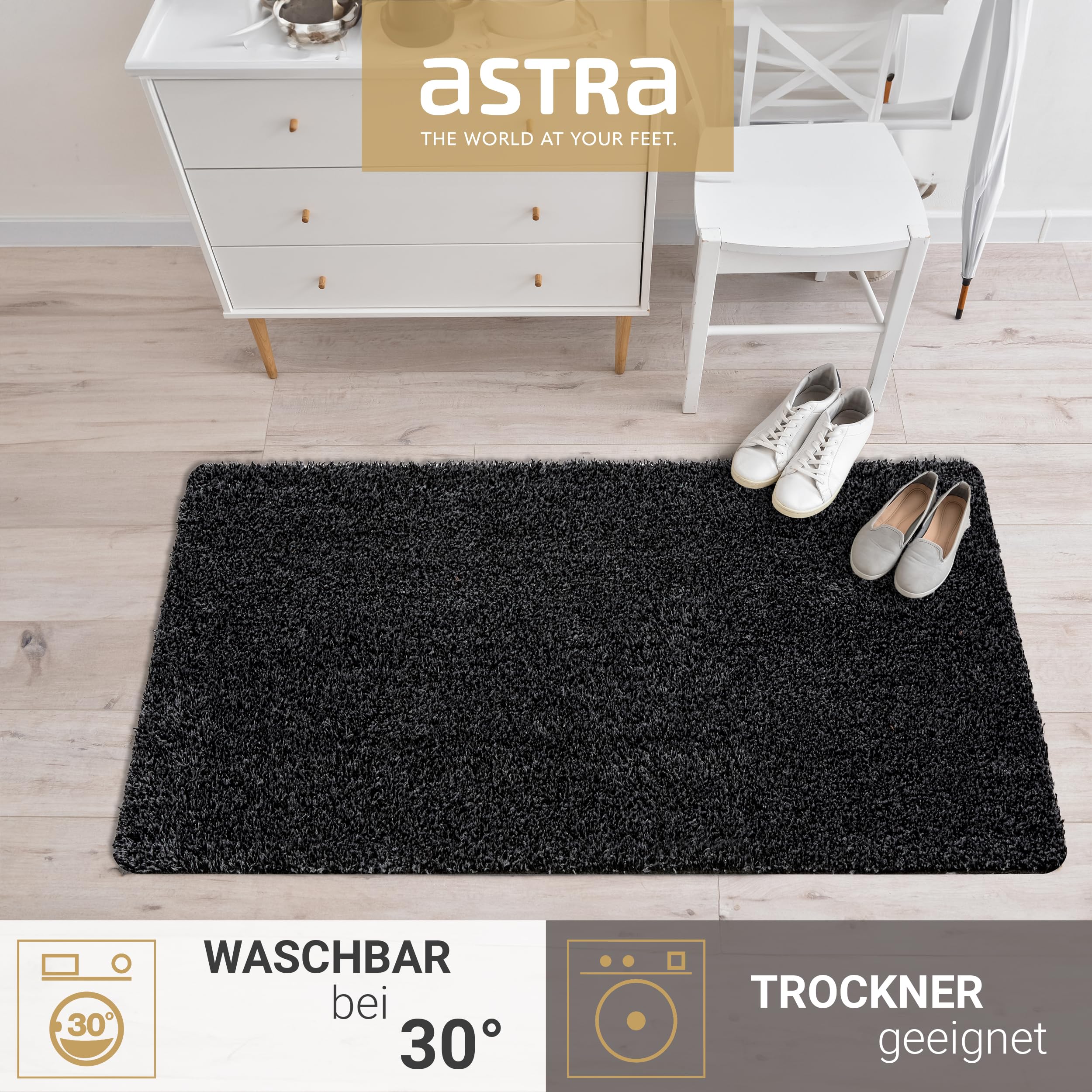 Rutschfeste Fußmatte innen waschbar - Schwarz / grau 2er Set 60 x 100 cm