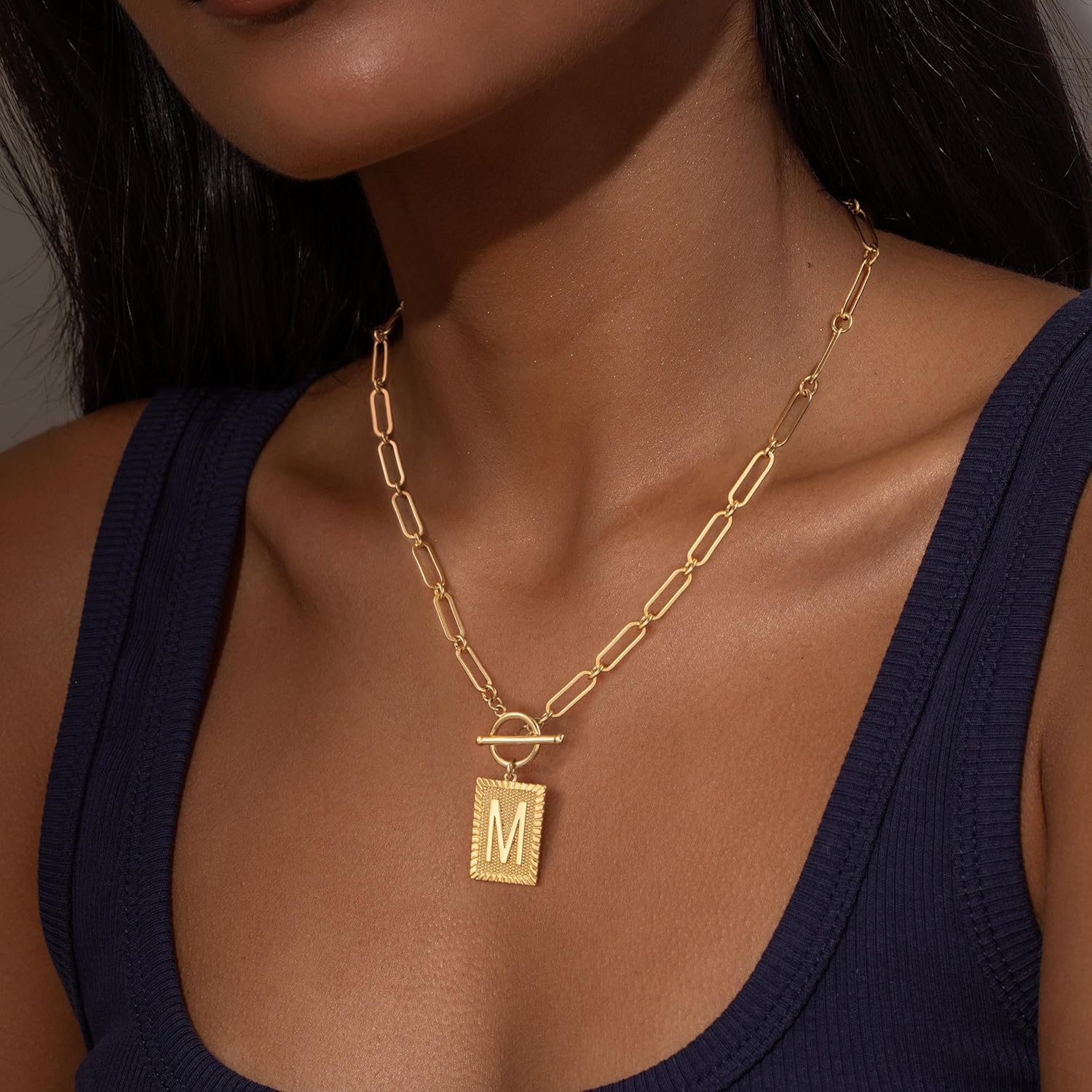 Valentines Day Gifts 14K Gold Plated Initial Letter Necklace for Women, Personalized Alphabet Pendant with Inspirational Engraving, Paperclip Chain Non-Tarnish Jewelry Gift for Her - Image 8