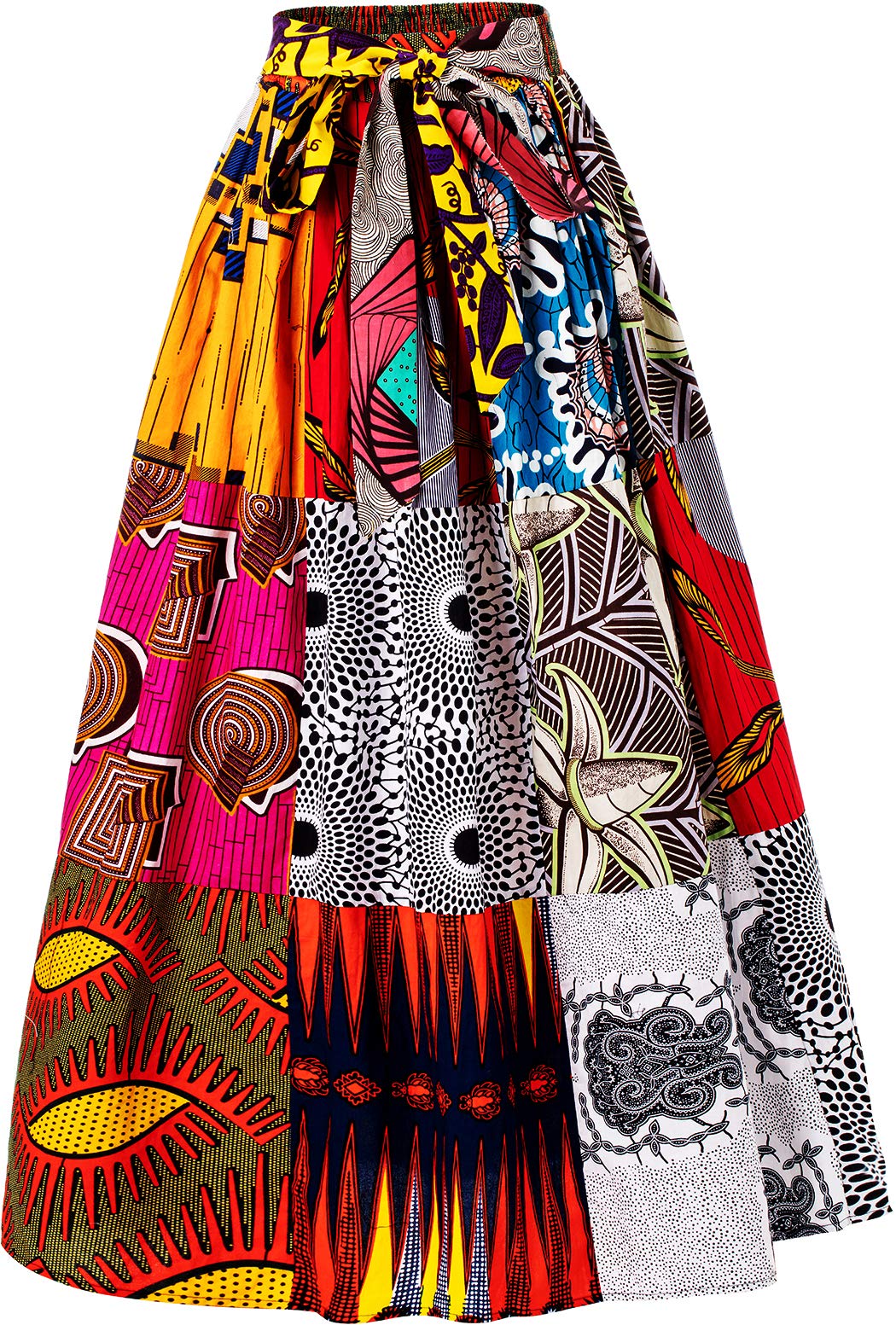 HongyuAmyWomen's African Print Elastic Waist A Line Long Maxi Skirt with Pockets