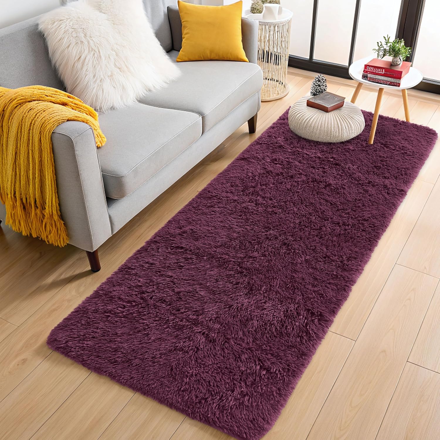OLANLY 2x6 Machine Washable Runner Rugs for Hallway, Soft Fluffy Shaggy Bedside Rugs for Bedroom, Living Room, Indoor Floor Carpet for Kids Girls Boys, Nursery Rooms, Home Decor Aesthetic, Burgundy 2x6 ft Burgundy