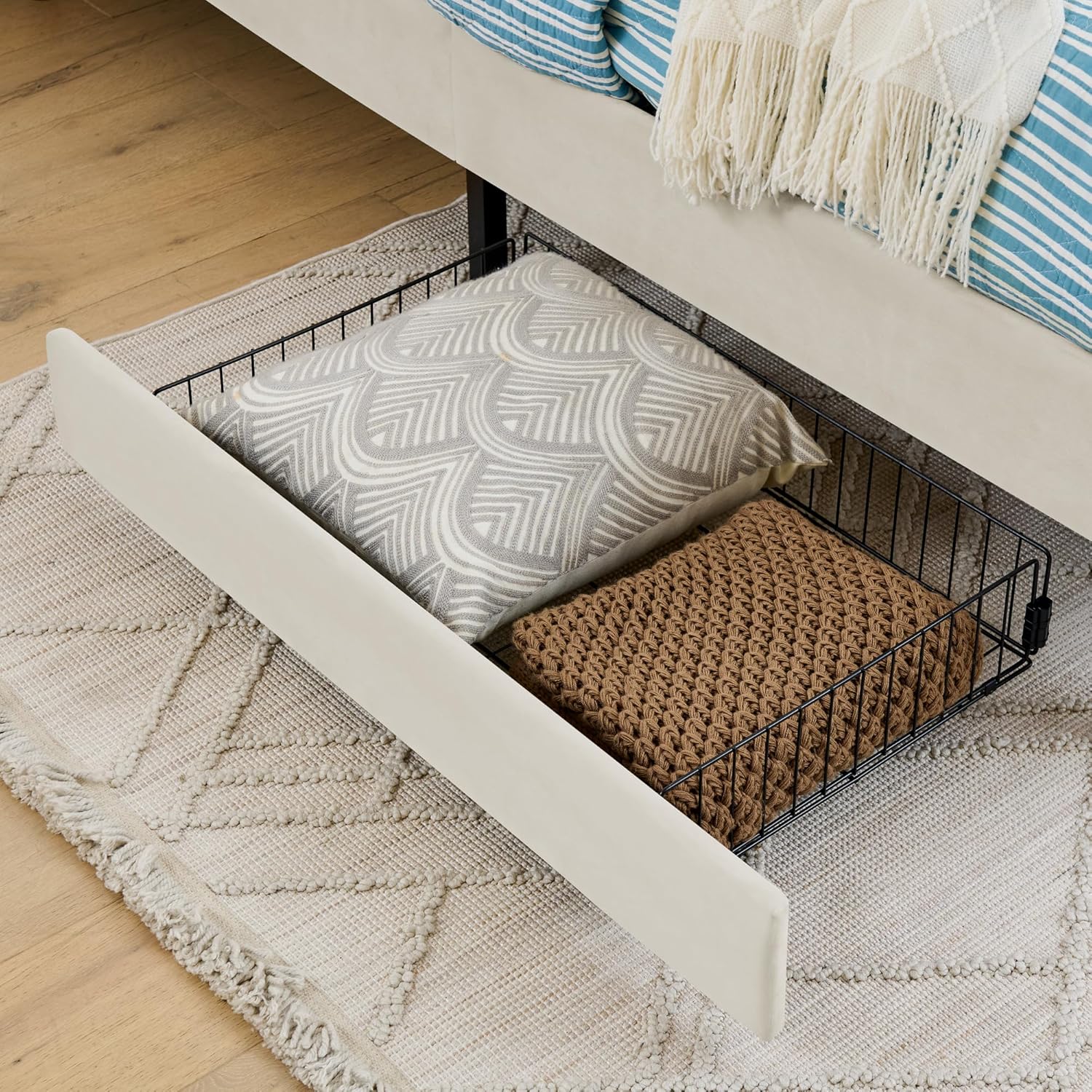 Ball & Cast Full Size Daybed with 2 Storage Drawers, Velvet Day Bed Frame with Head Board & Slats Support,L Shaped Corner Sofa Bed for Living Room,Bedroom,Beige