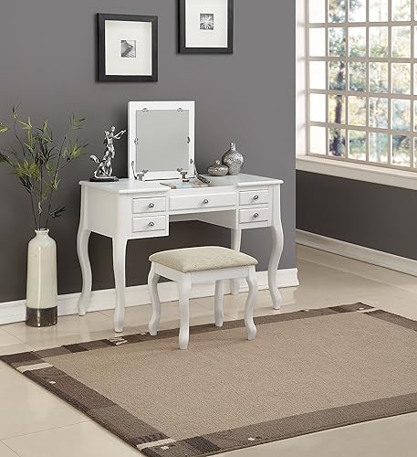 Miniatura 9 de Poundex F4145 Bobkona Cailyn - Juego de tocador con espejo abatible con taburete en plata