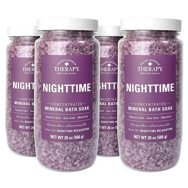 Village Naturals Therapy Nighttime Concentrated Mineral Bath Soak 20 oz Pack of 4