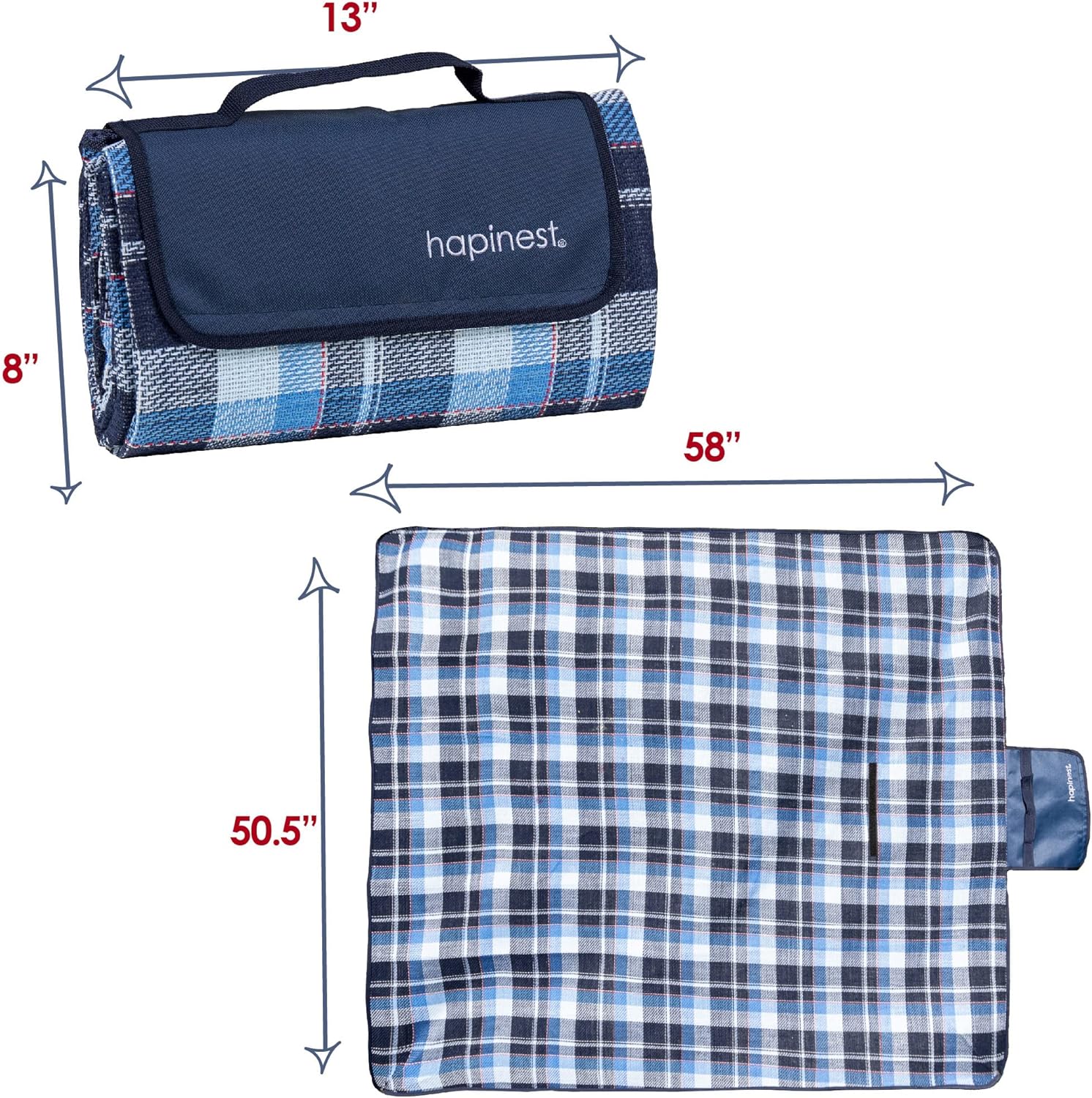 Hapinest 34L Large Picnic Basket and Blanket Set for 2-6, Blue Heather Navy | Insulated Collapsible Basket with Waterproof Outdoor Beach Blanket | Gifts for Couples, Housewarming, or Wedding : Patio, Lawn & Garden